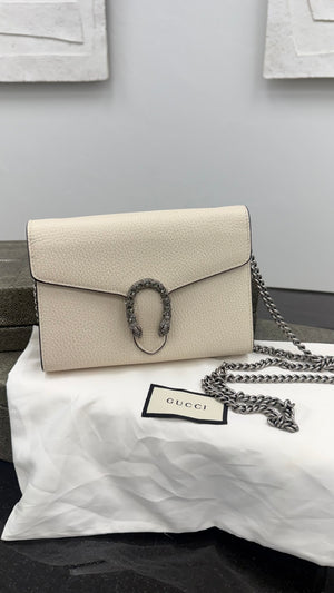 LIKE NEW - Gucci Ivory Grained Leather Dionysus Wallet On A Chain