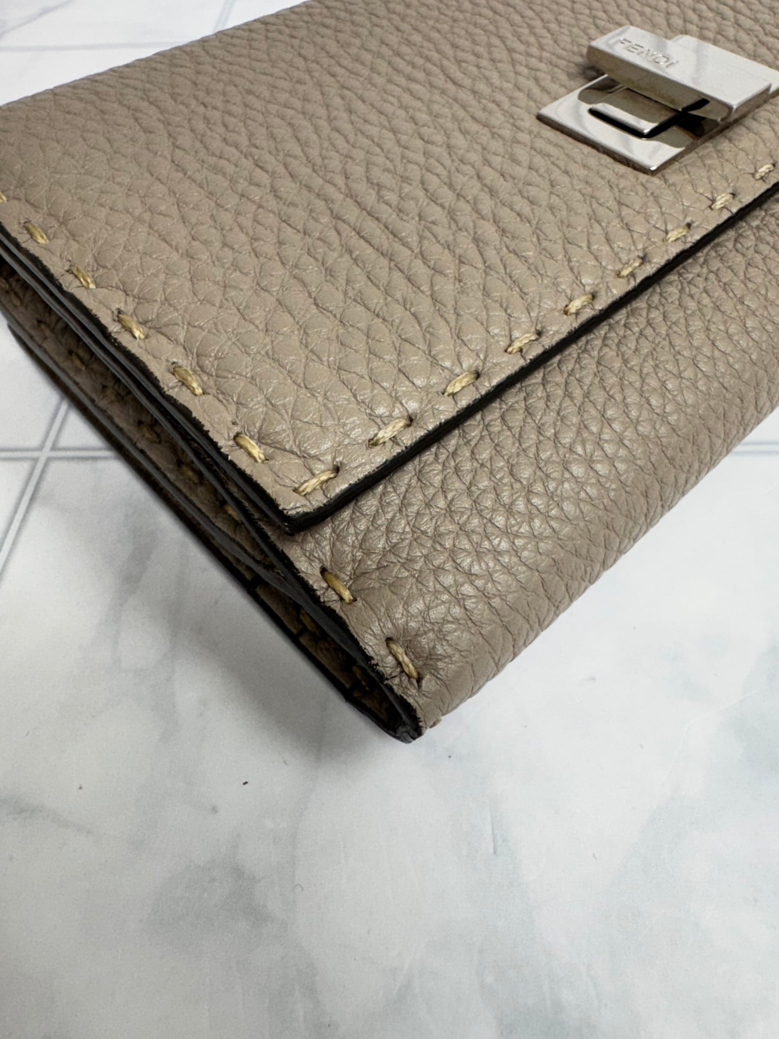 Fendi Beige Grained Leather Long Wallet