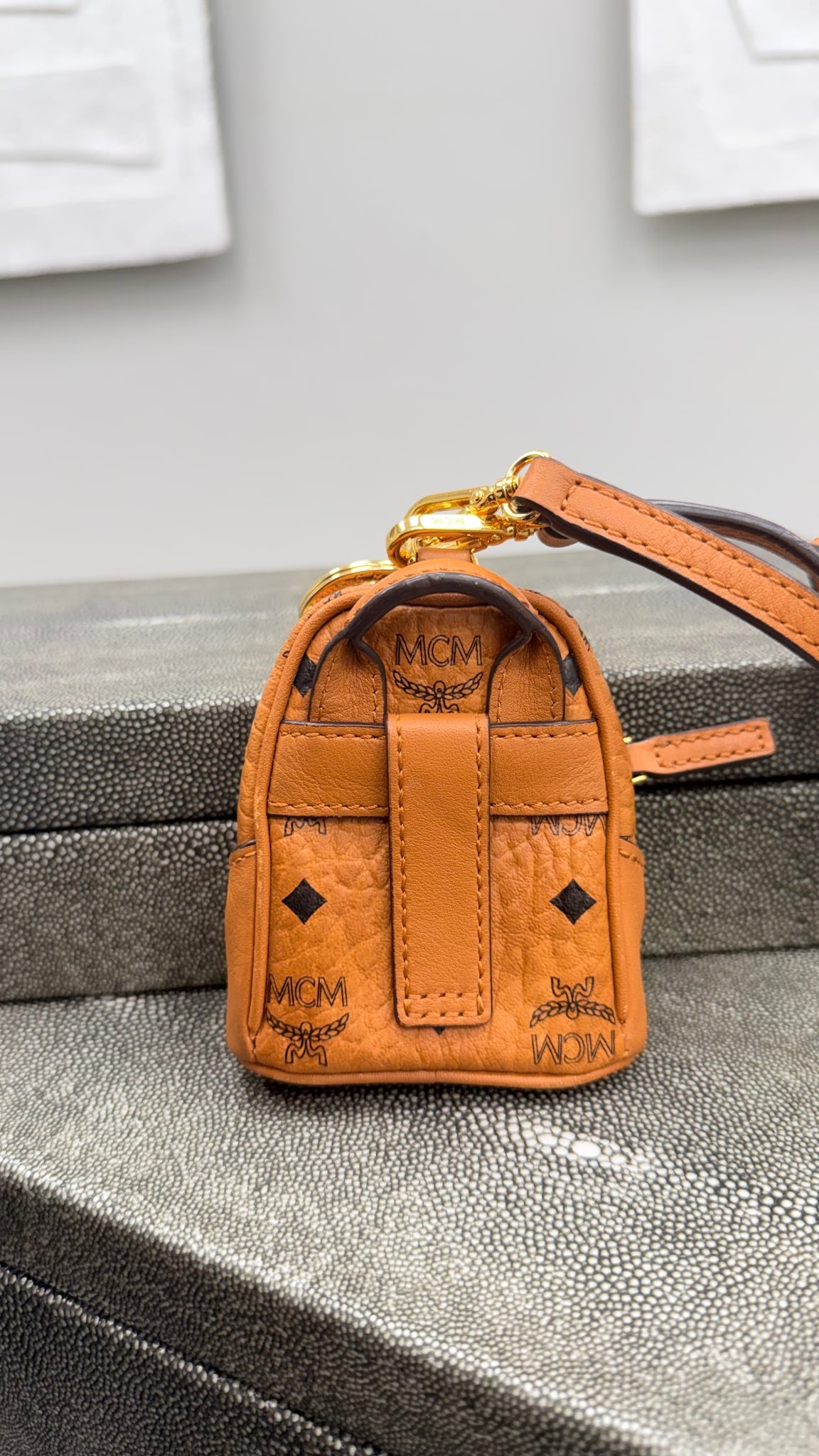 MCM Congac Visetos Coated Canvas Crossbody Bag Charm