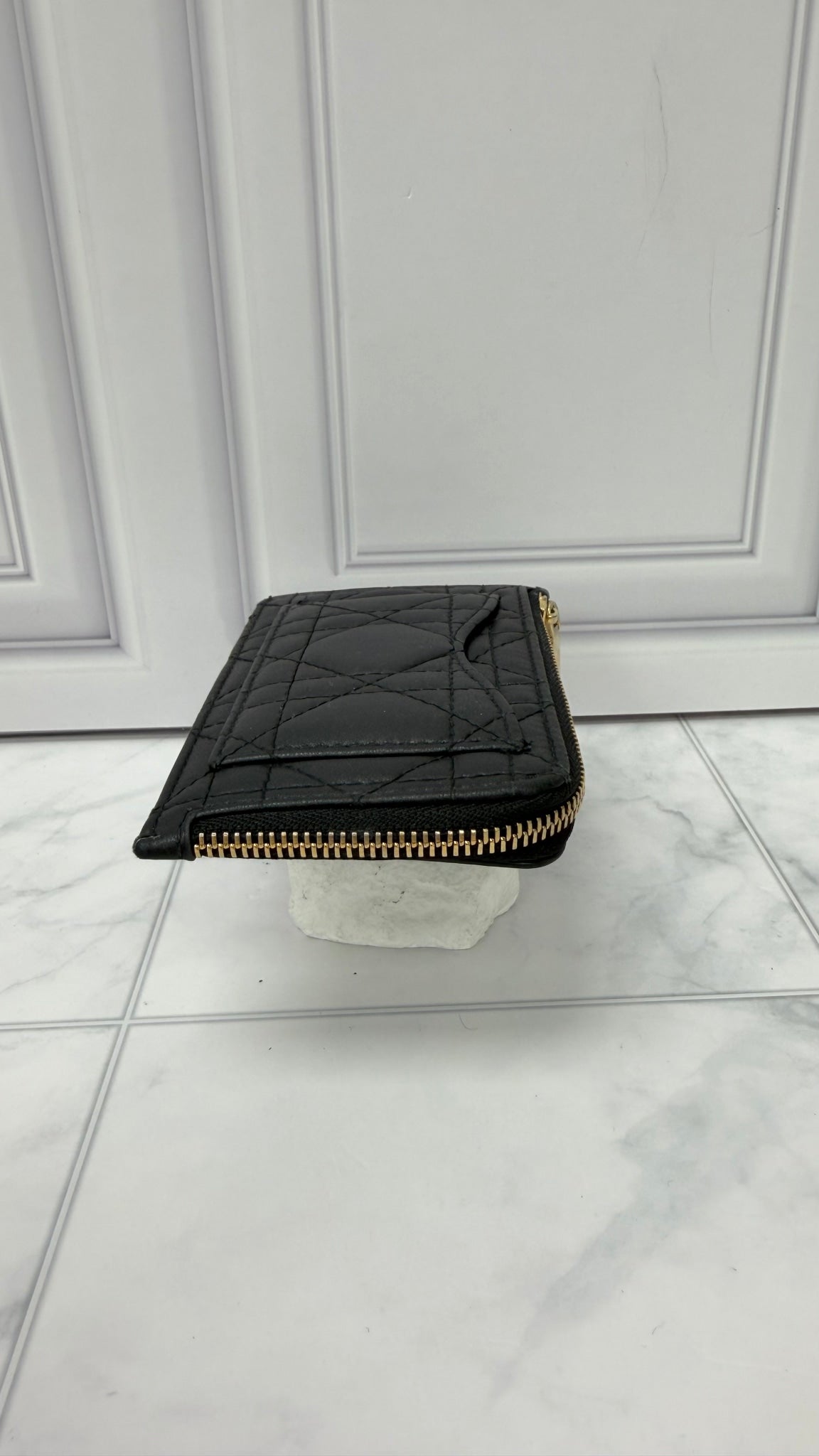Christian Dior Black Leather Lady Dior Cosmos Zippy Card Case