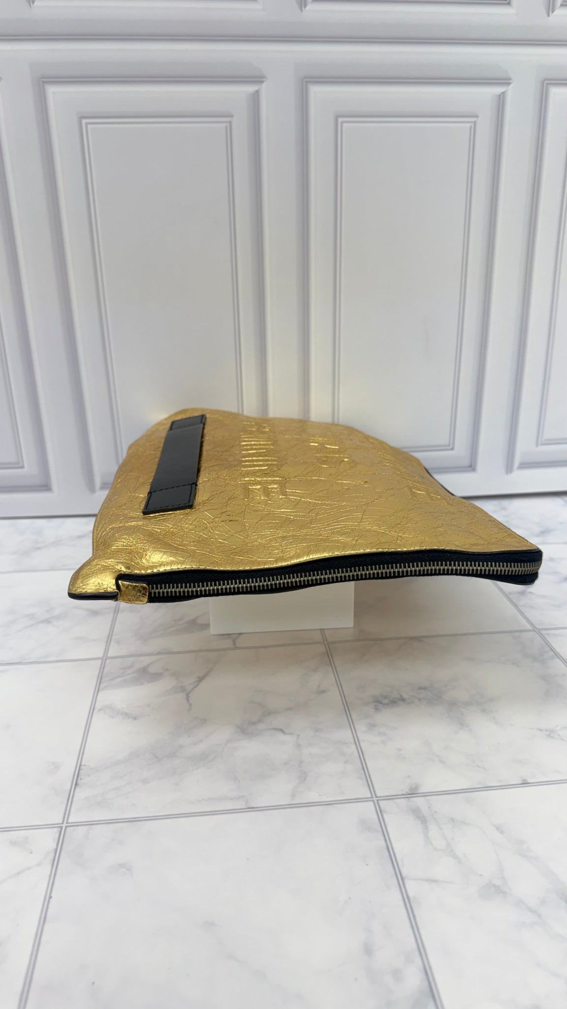 Chanel Gold Crinkled Calfskin Leather Feministe Mais Feminine Pouch