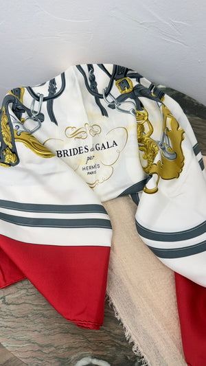 Hermes Red Multicolor Silk "Brides de Gala" Scarf