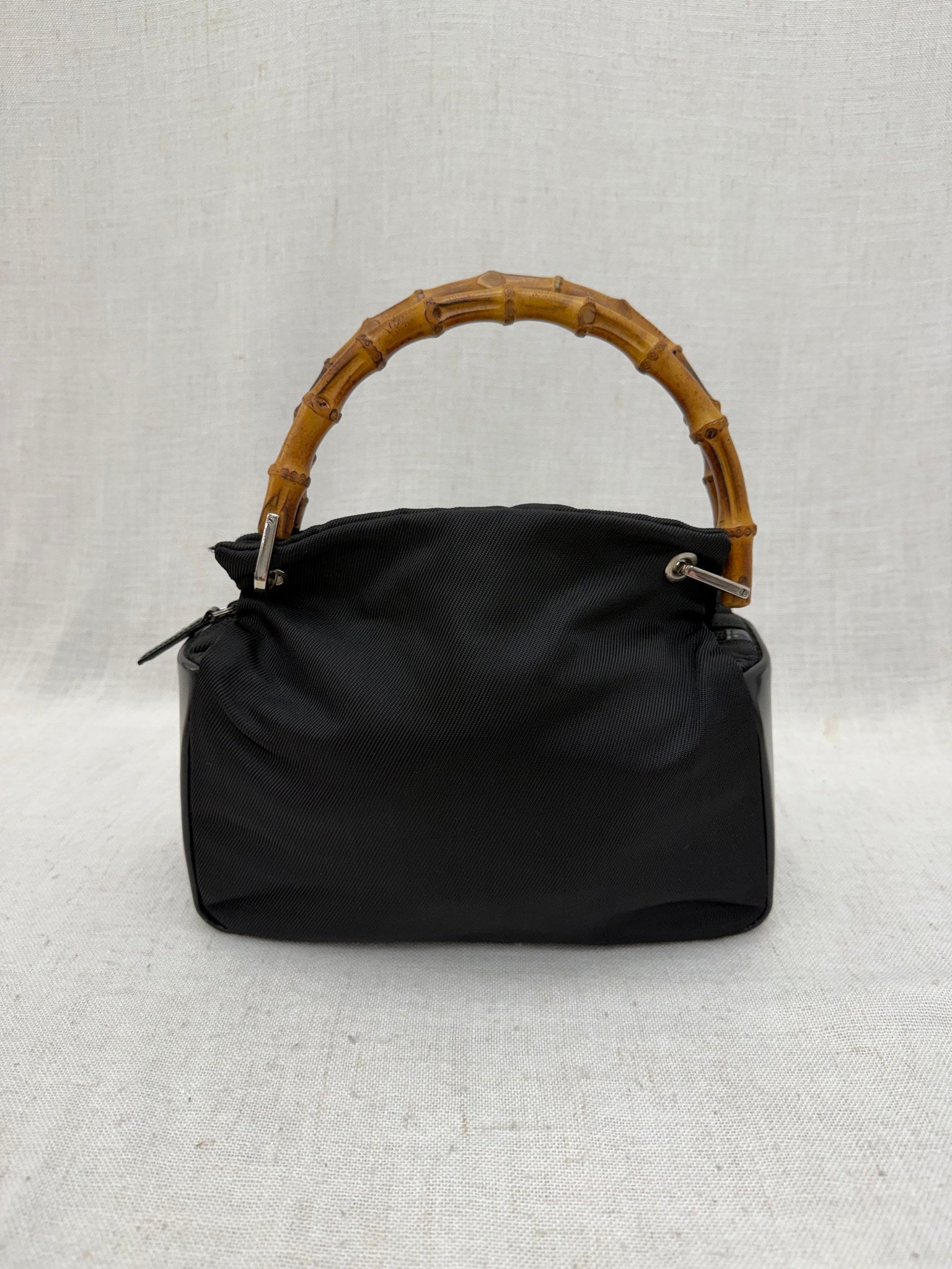 Gucci Black Nylon Bamboo Handbag