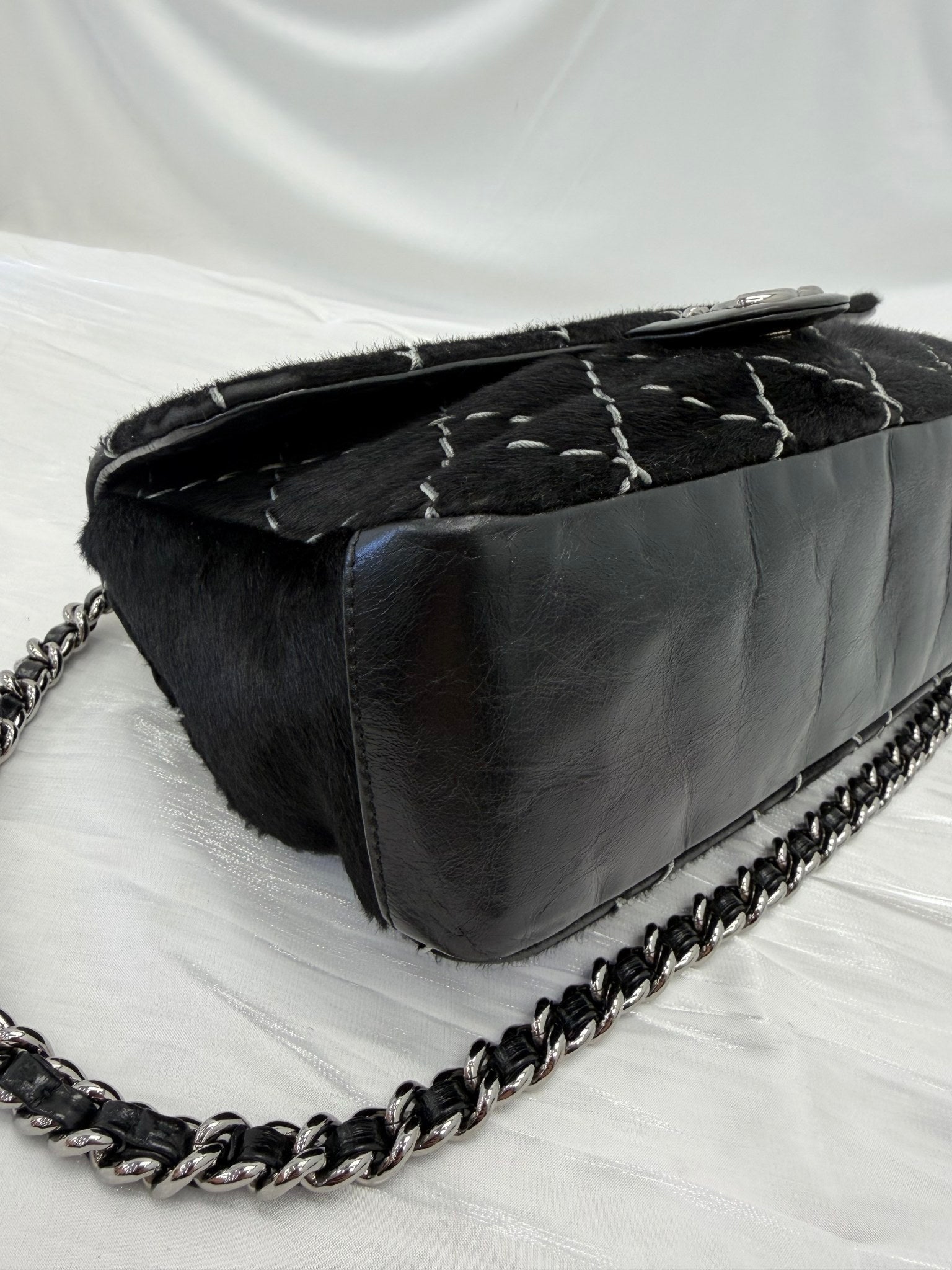 Chanel Black Ponyhair & Leather Stitched Medium Single Flap Bag