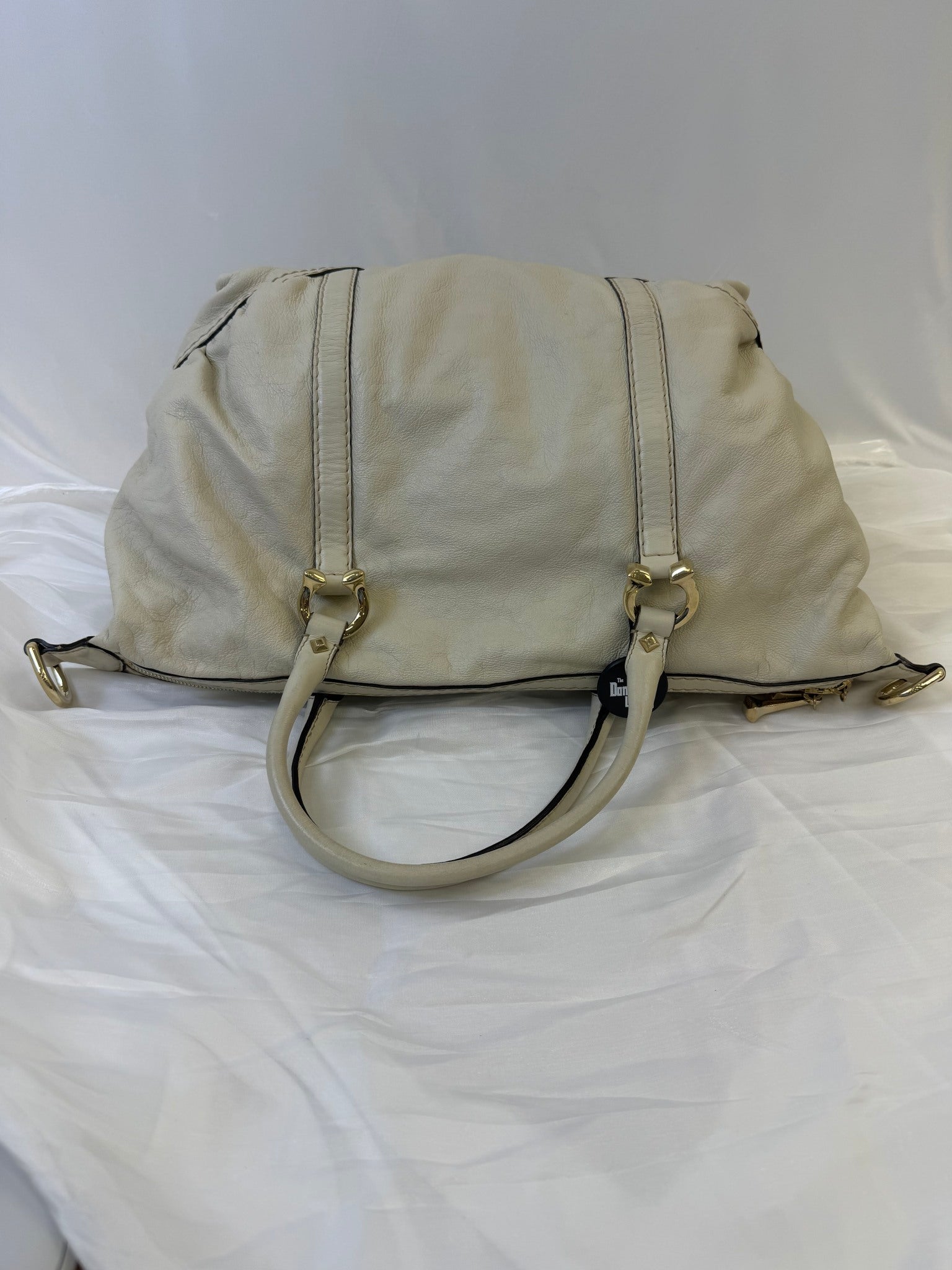 Gucci Cream Leather Horsebit Nail Boston Bag