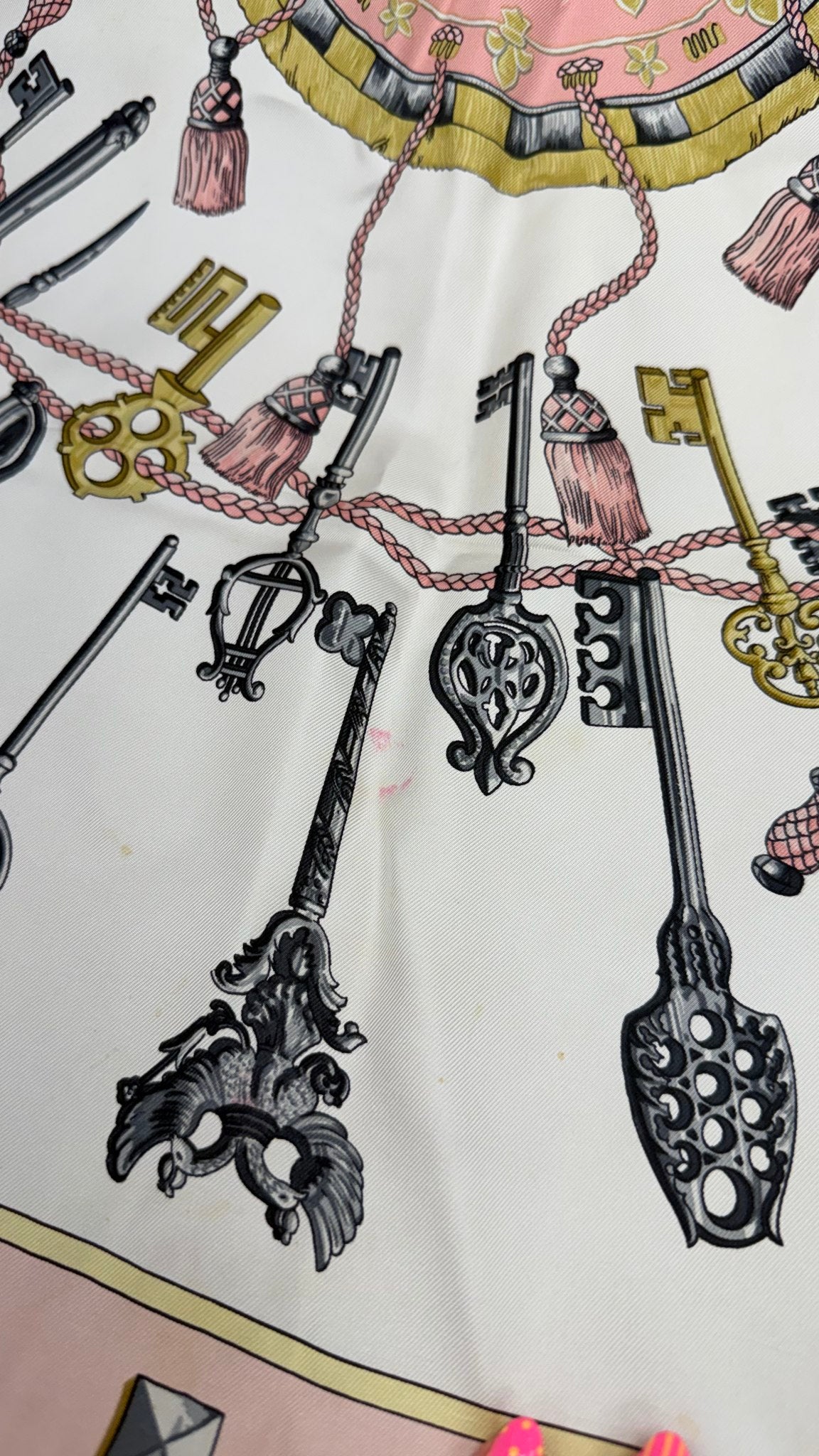Hermes Pink Silk Les Cles Scarf 