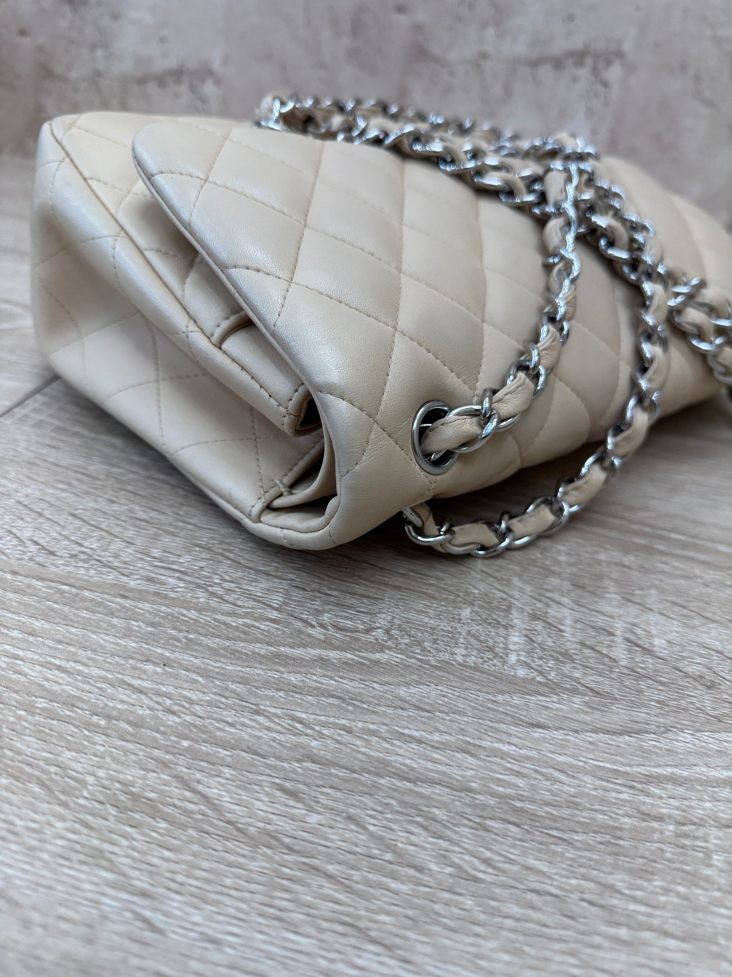 Chanel Beige Quilted Lambskin Jumbo Double Flap Bag