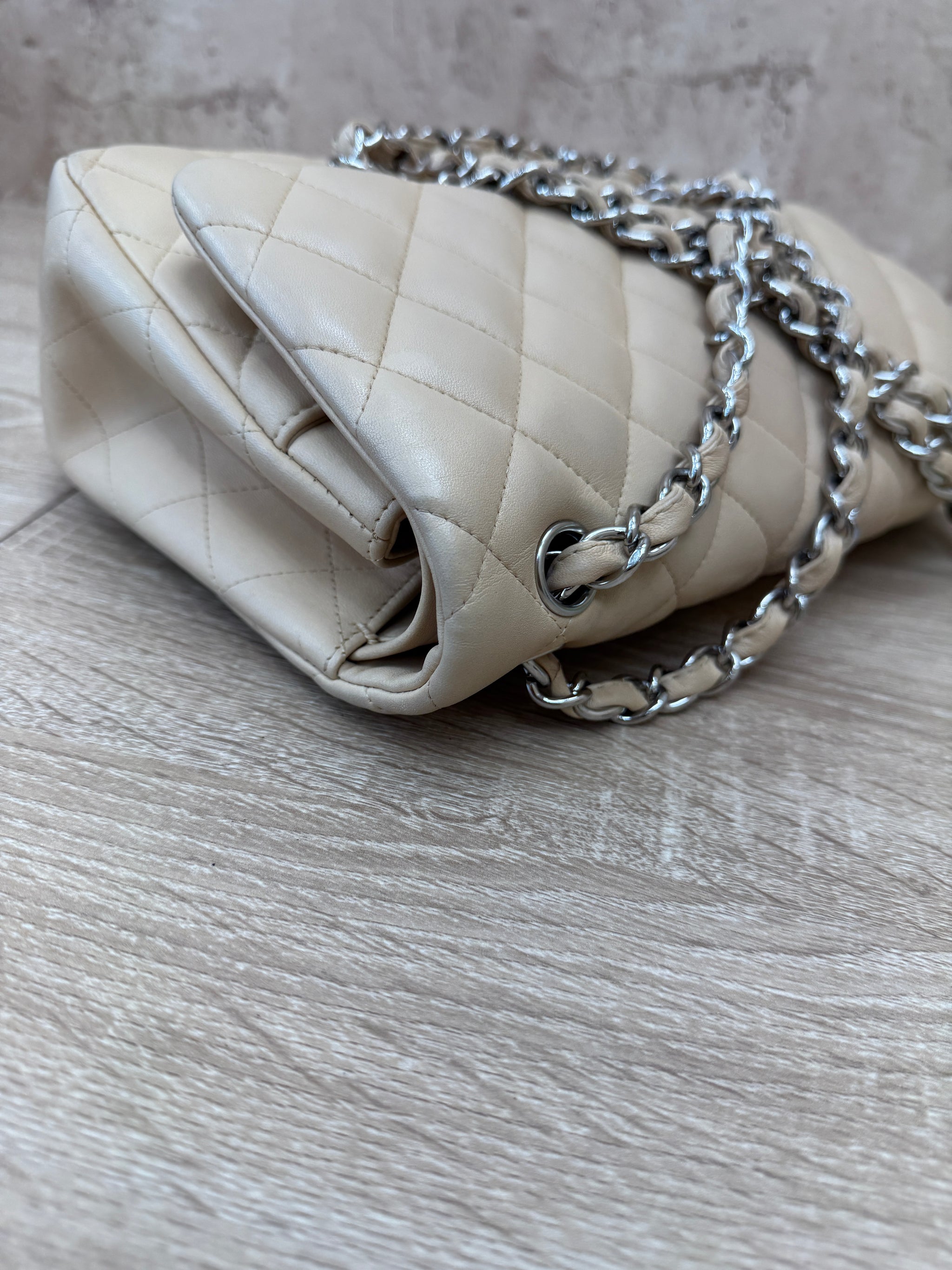 Chanel Beige Quilted Lambskin Jumbo Double Flap Bag