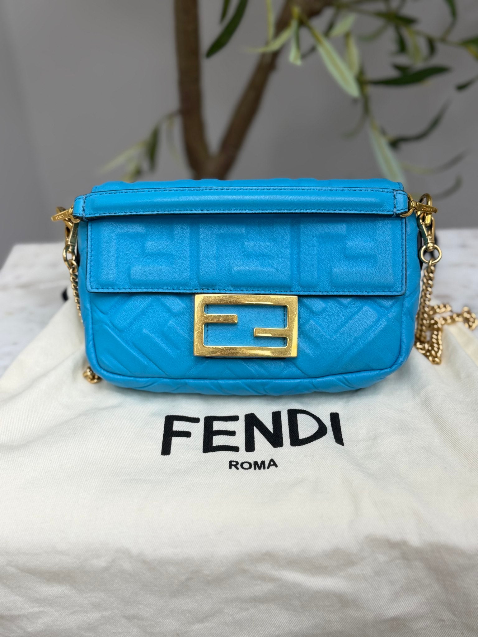 Fendi Blue Leather Baguette Mini Bag