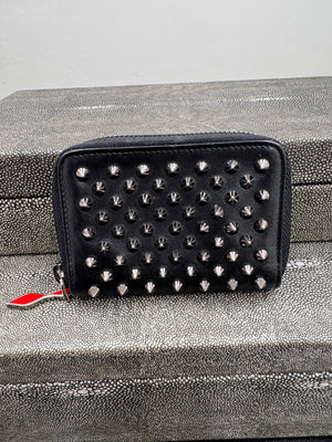 Christian Louboutin Black Studded Leather Compact Zippy Wallet