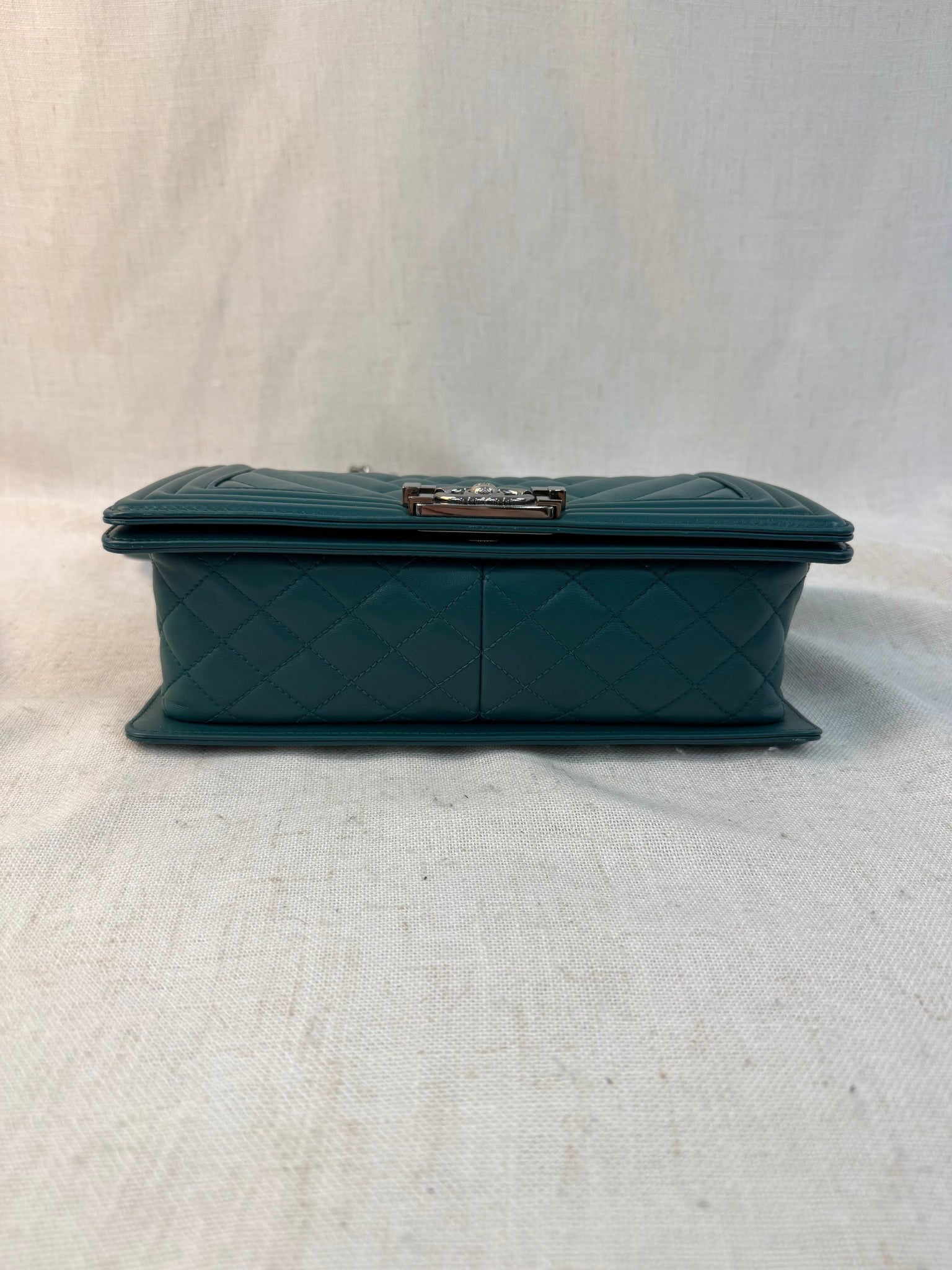 Chanel Dark Teal Calfskin Quilted Medium Boy Bag