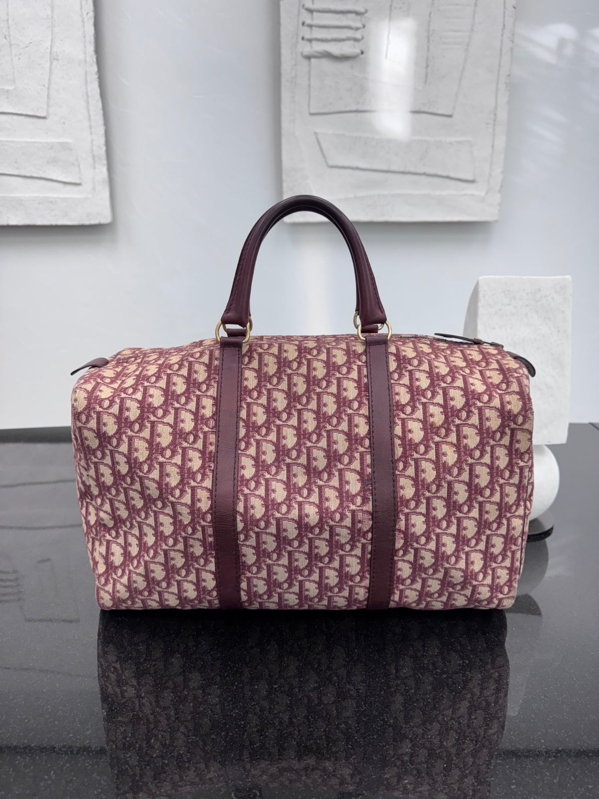 Christian Dior Burgundy Trotter Canvas Boston Bag 40