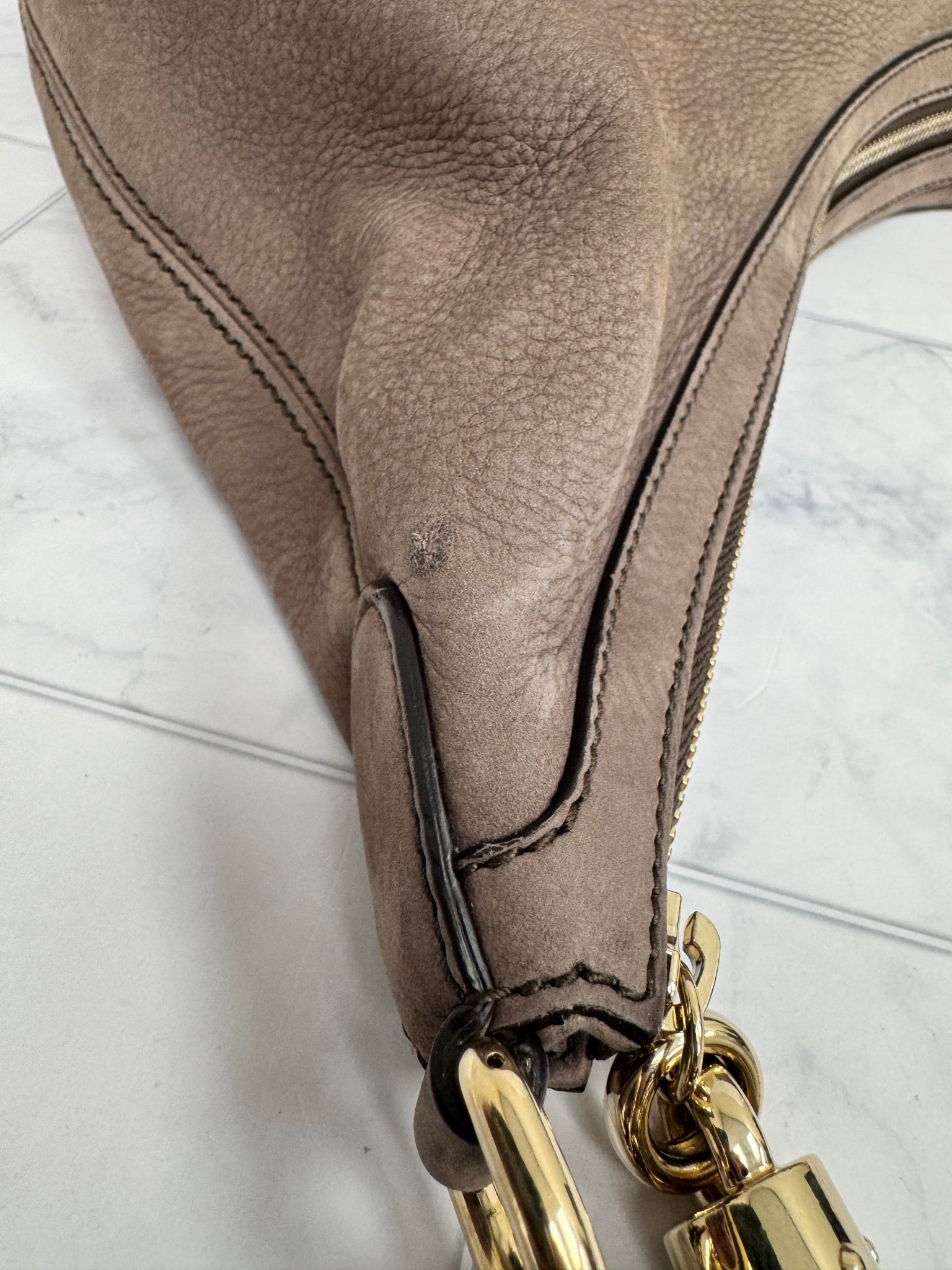 Gucci Taupe Suede Interlocking G Soho Chain Hobo Bag 