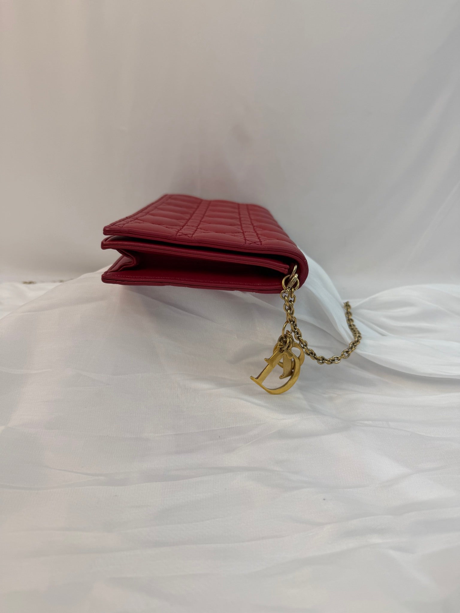 Christian Dior Red Leather Voyageur Wallet On Chain