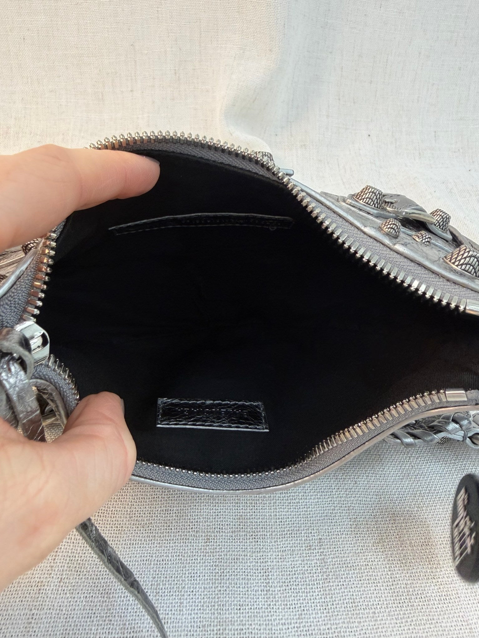 Balenciaga Silver Leather Le Cagole Small Shoulder Bag