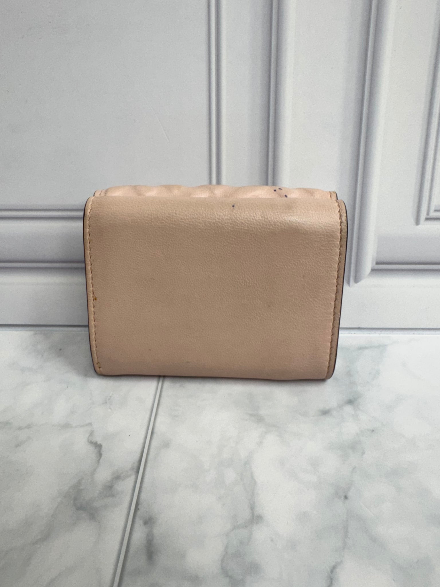 Fendi Light Pink FF Embossed Leather Baguette Compact Wallet 