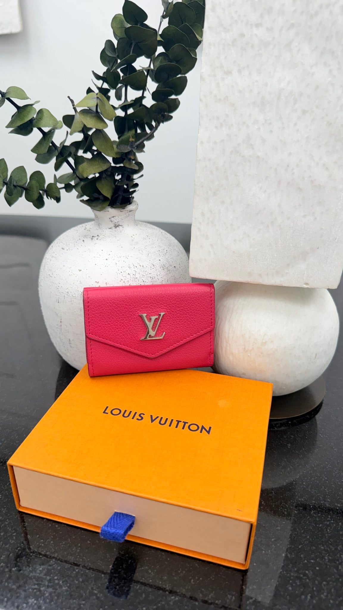 Louis Vuitton Hot Pink Calfskin Leather Lockmini Compact Trifold Wallet 