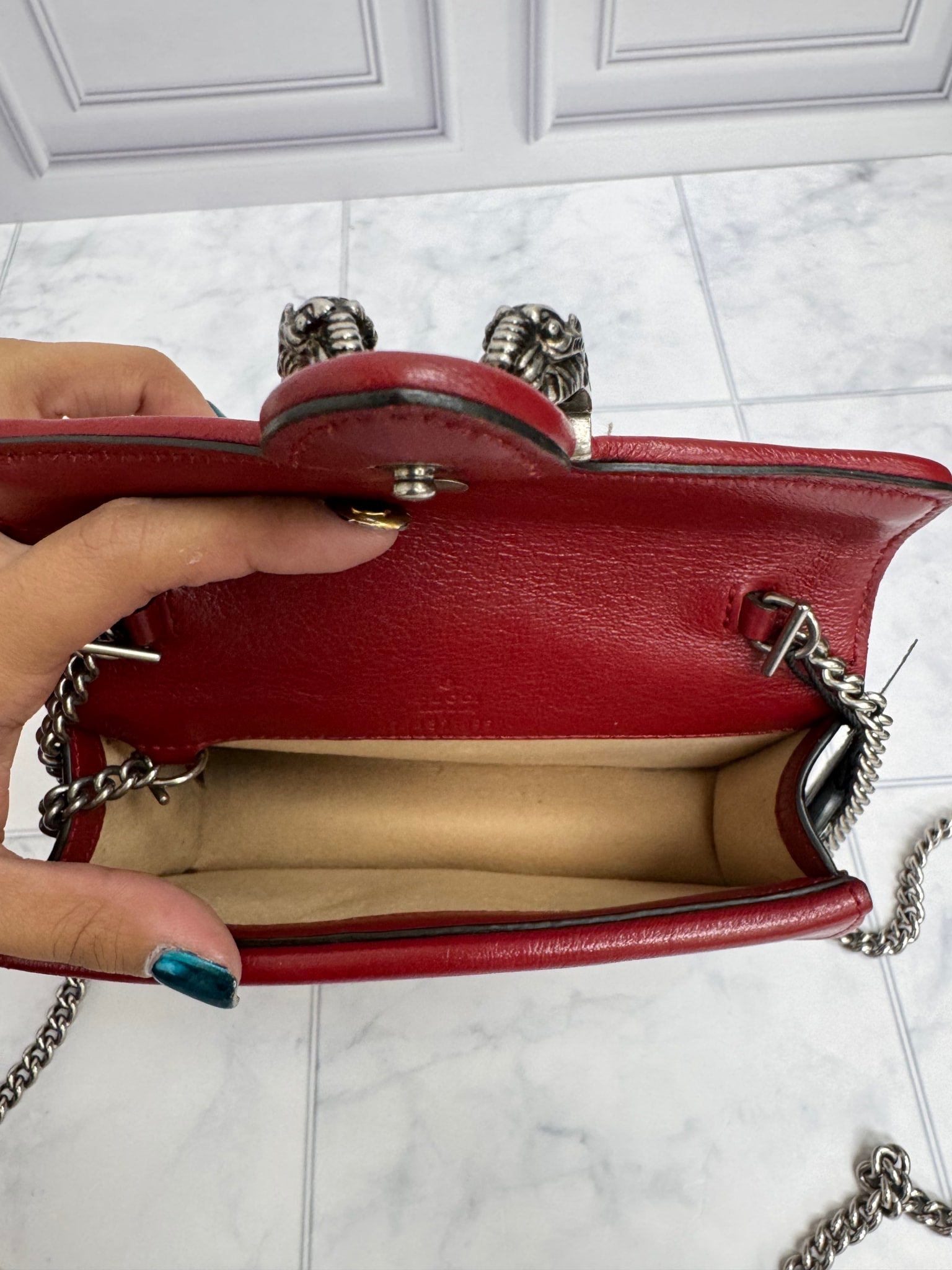 Gucci Red GG Tweed Small Dionysus Super Mini Chain Bag