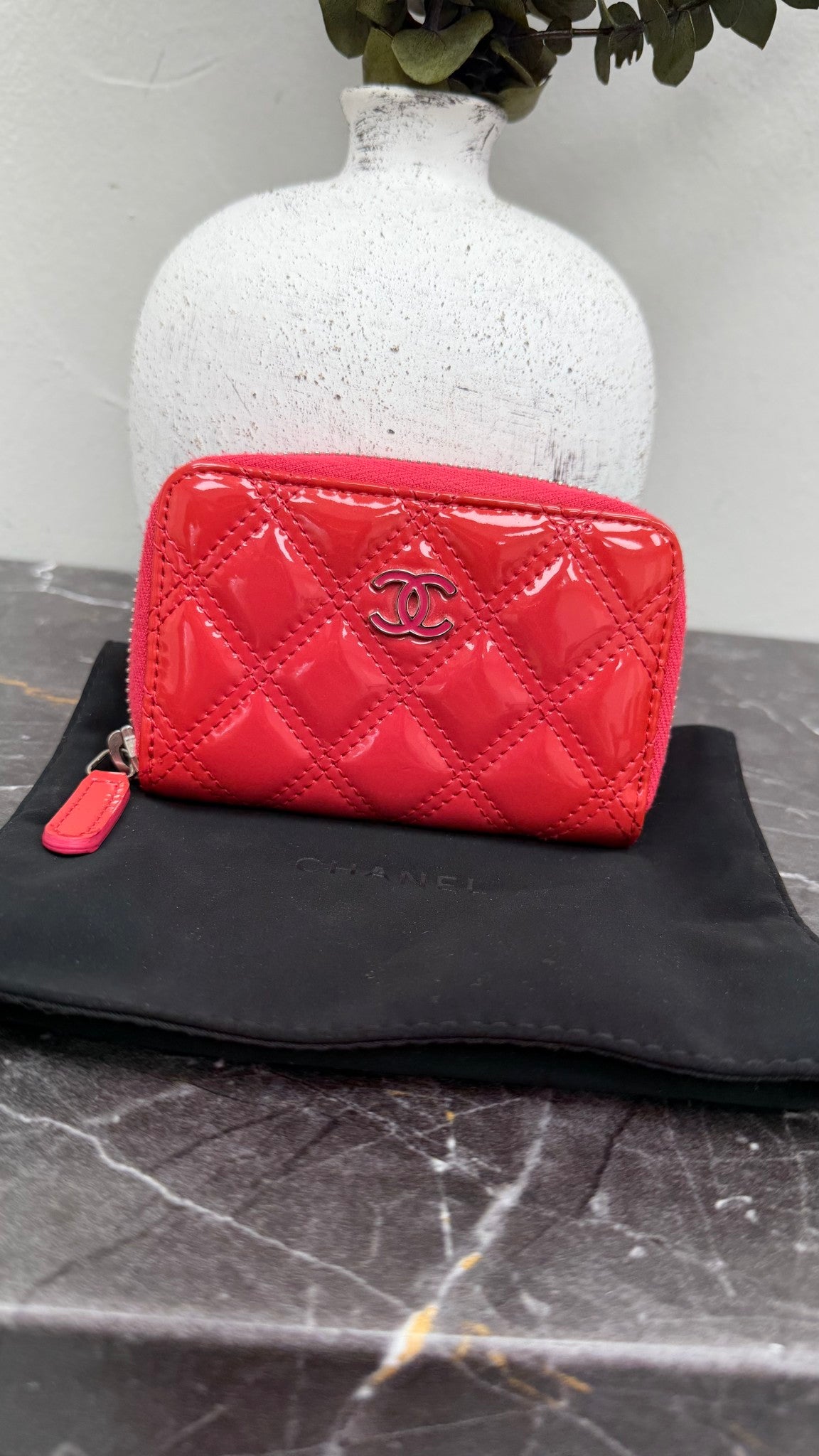 Chanel Pink Quilted Patent Leather Compact Zippy Wallet