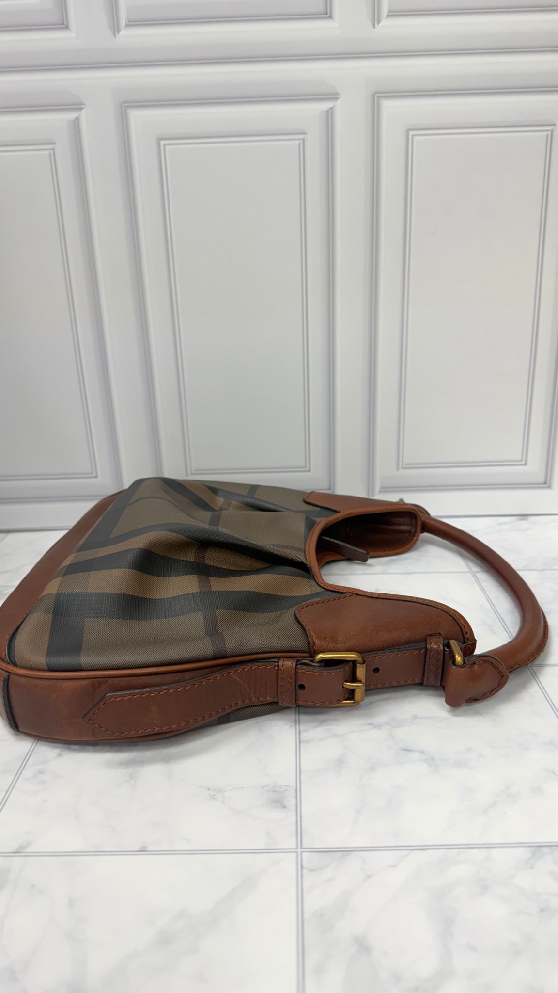 Burberry Brown Check Coated Canvas Hobo Bag