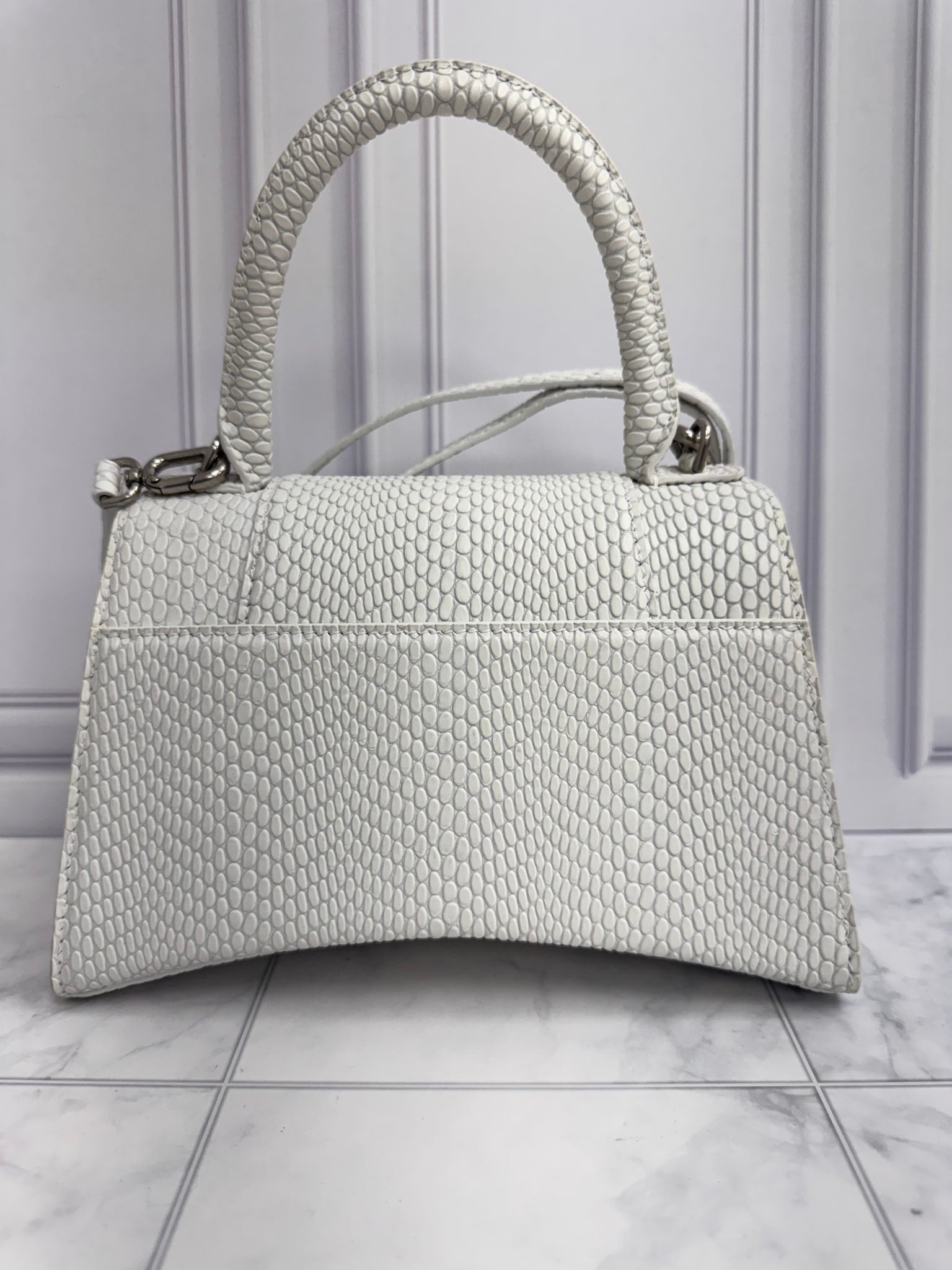 Balenciaga White Snakeskin Embossed Leather Small Hourglass 2Way Bag