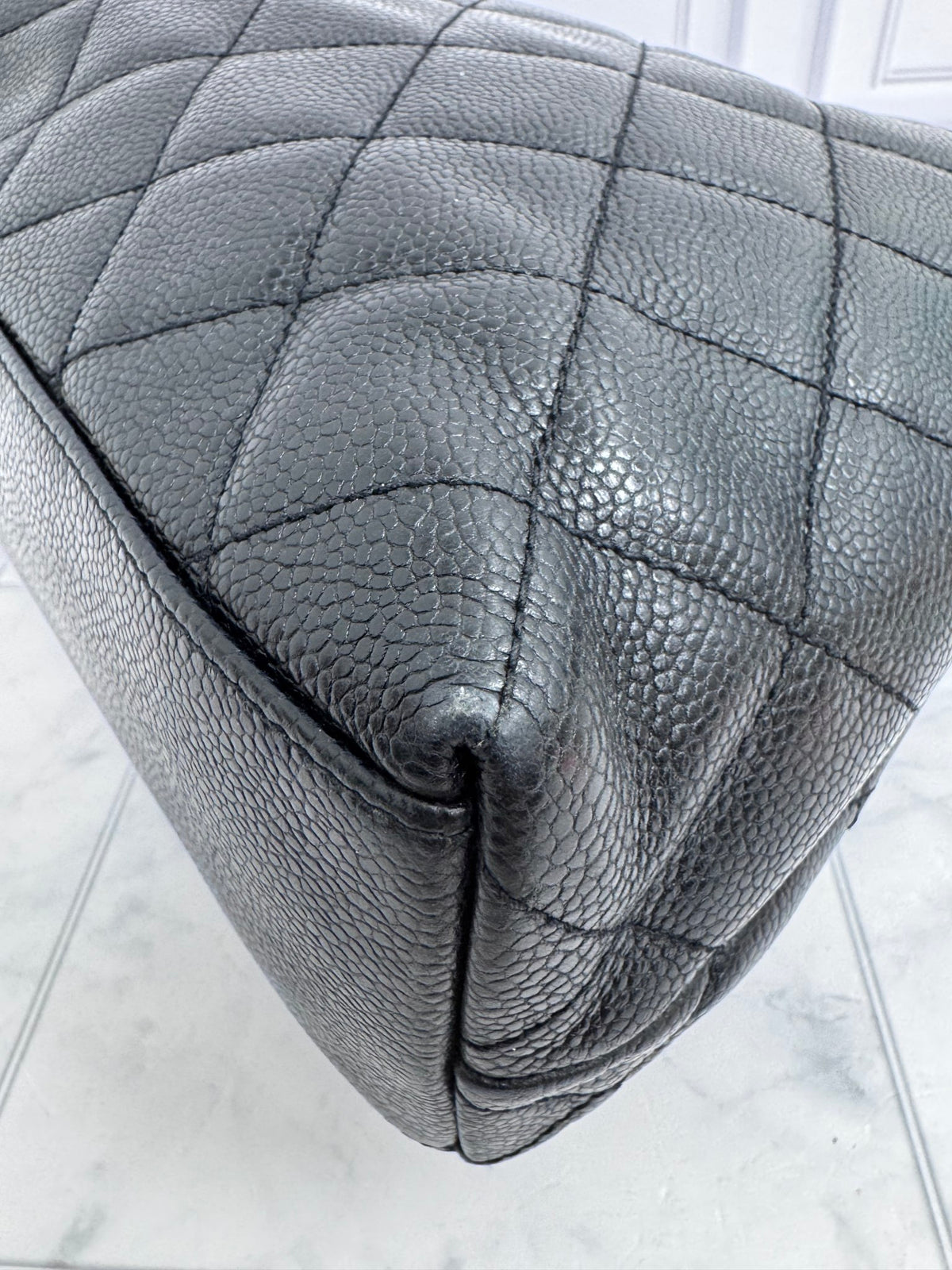 Chanel Black Quilted Caviar Leather Front Flap Large Shopping Tote Bag 