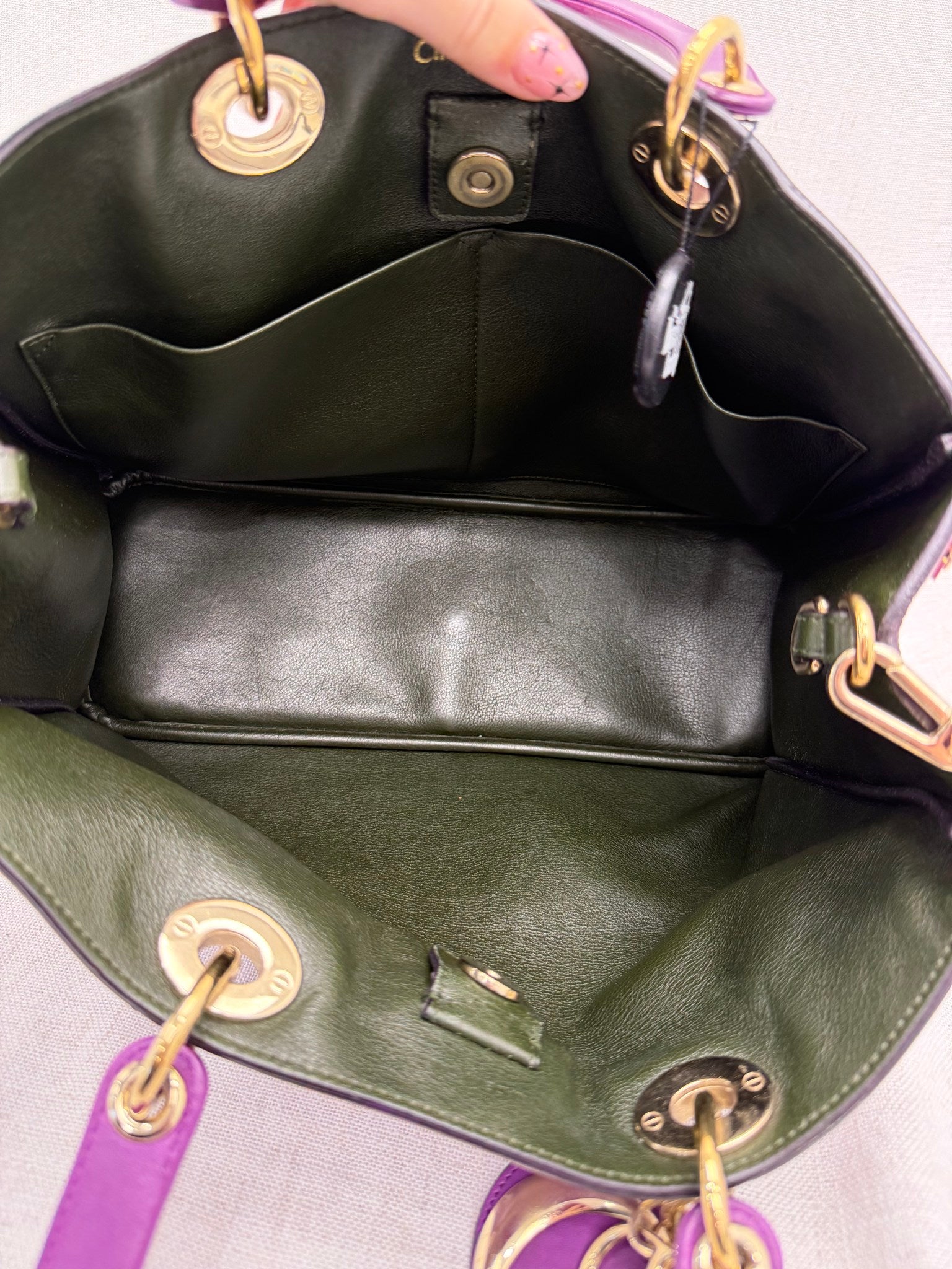 Christian Dior Purple & Green Smooth Calfskin Leather Medium Diorissimo Tote Bag