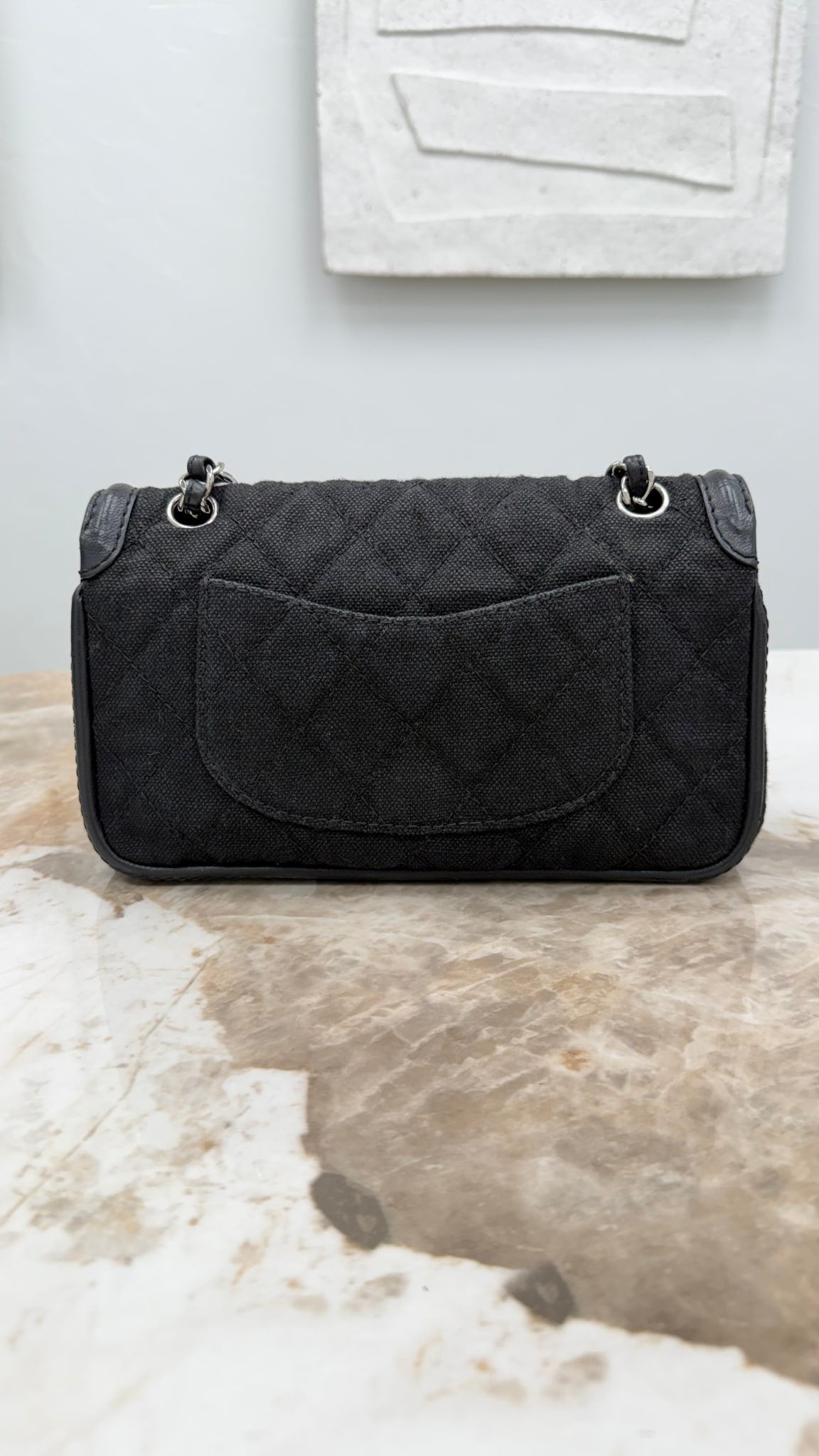Chanel Black Quilted Canvas Medium Double Flap