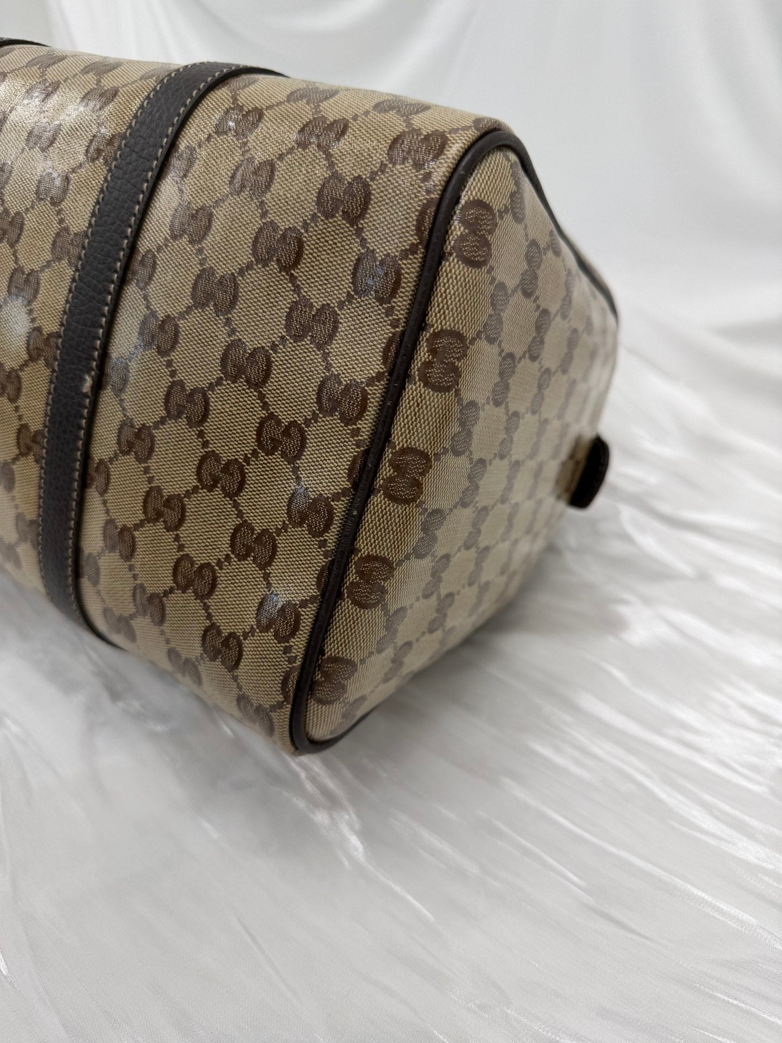Gucci Vintage Brown GG Coated Canvas Boston Bag