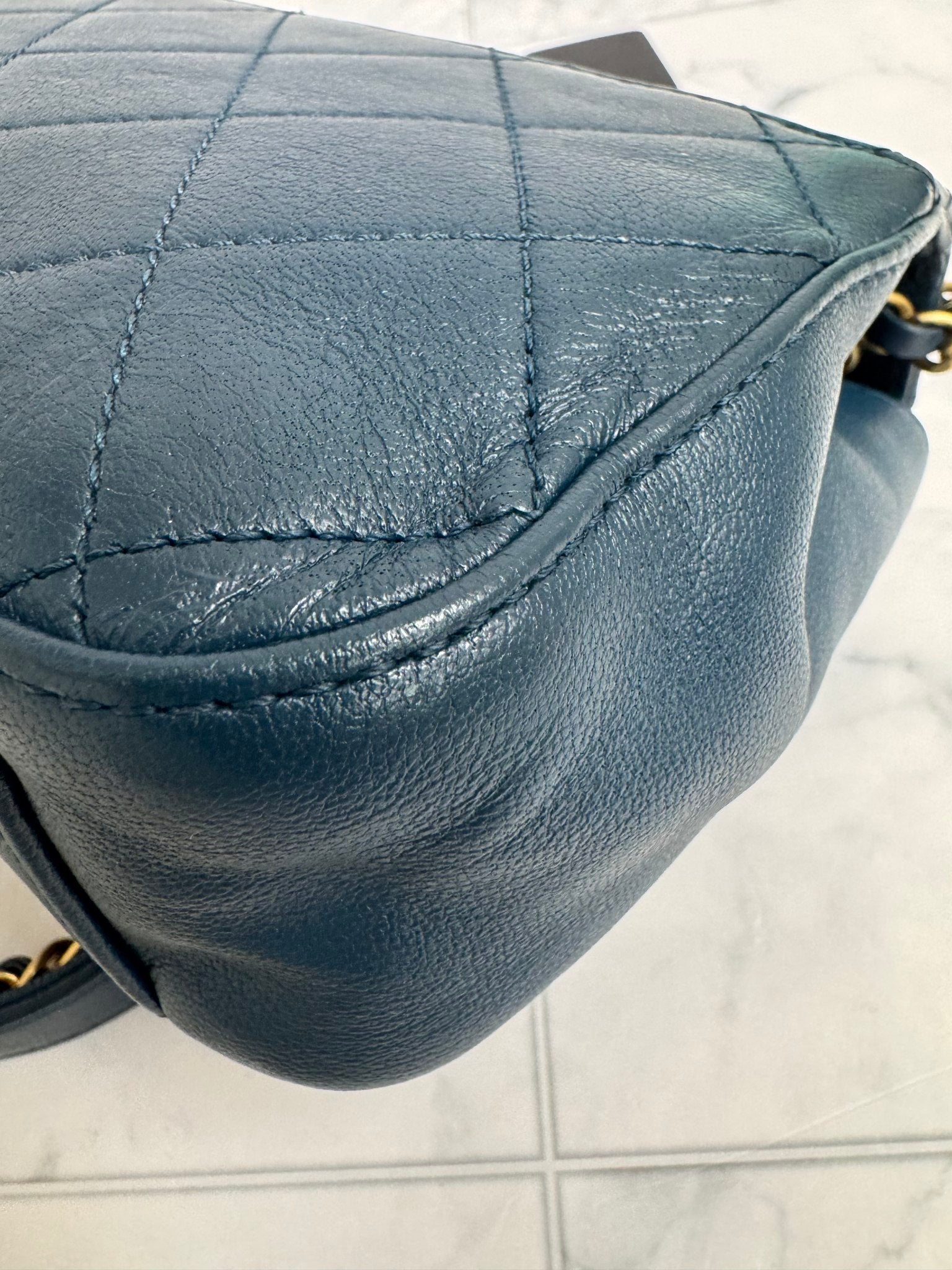 Chanel Blue Quilted Leather Infinity Top Handle Flap Bag