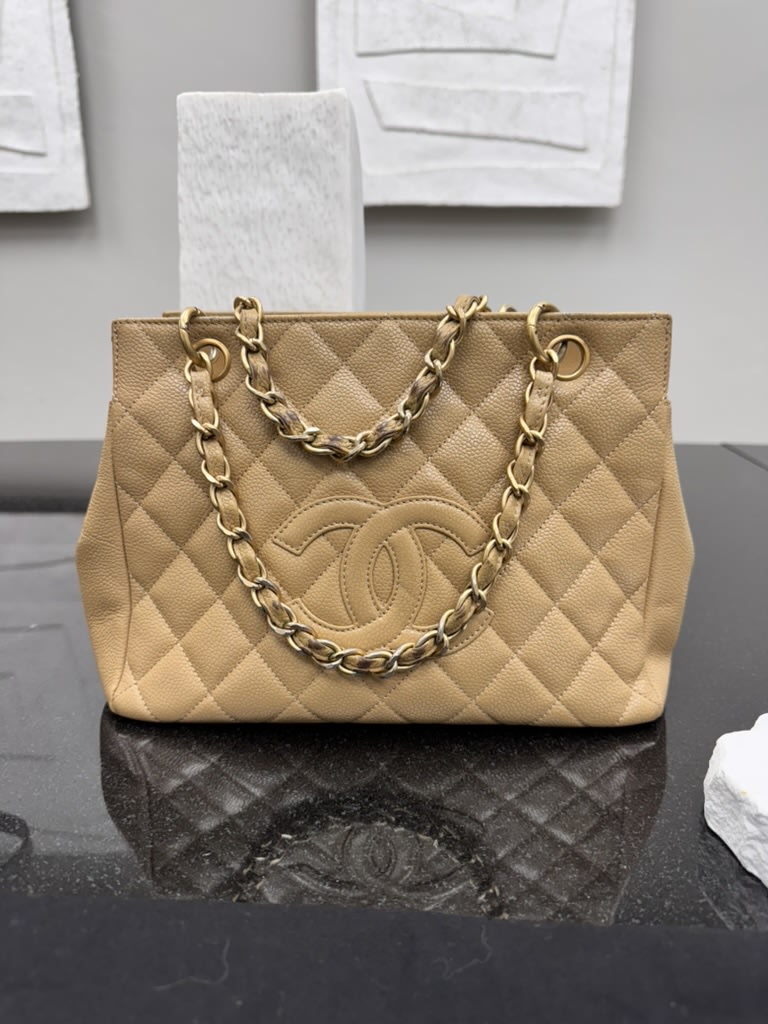 Chanel Tan Caviar Leather Petite Timeless Tote Bag