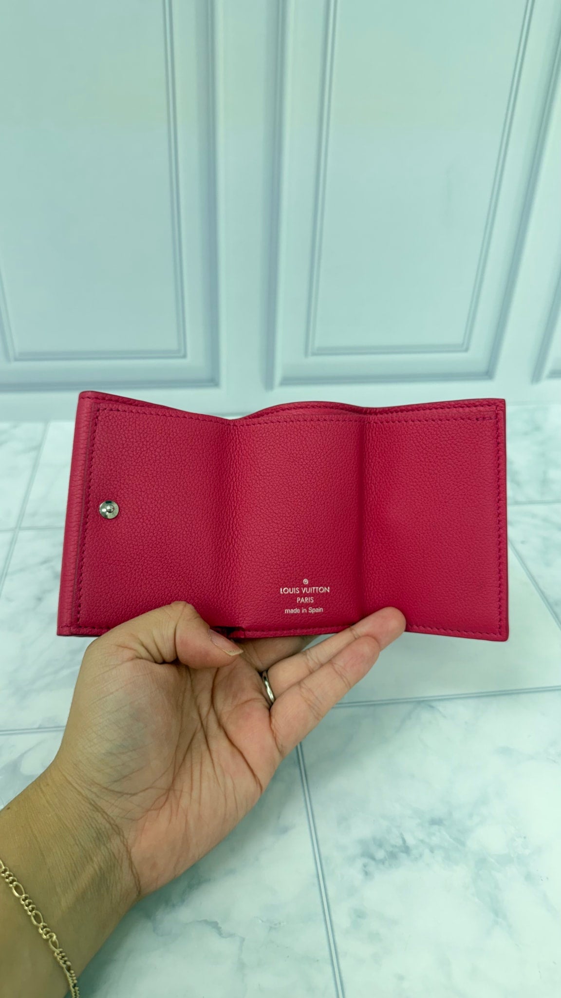 Louis Vuitton Hot Pink Calfskin Leather Lockmini Compact Trifold Wallet 