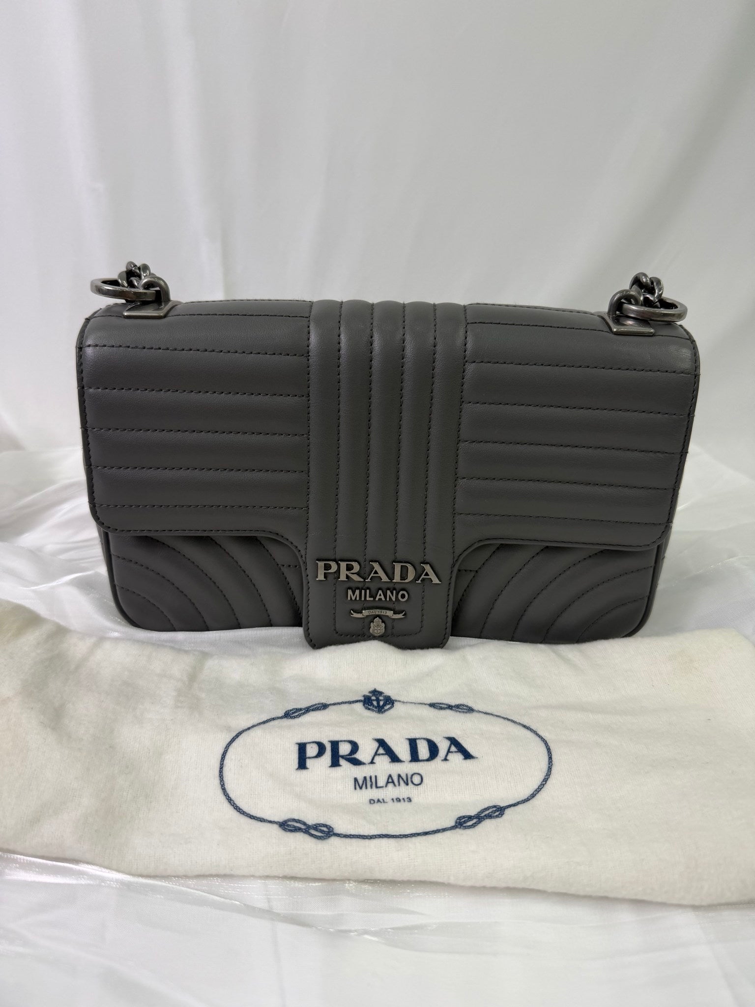 Prada Gray Leather Diagramme Shoulder Bag