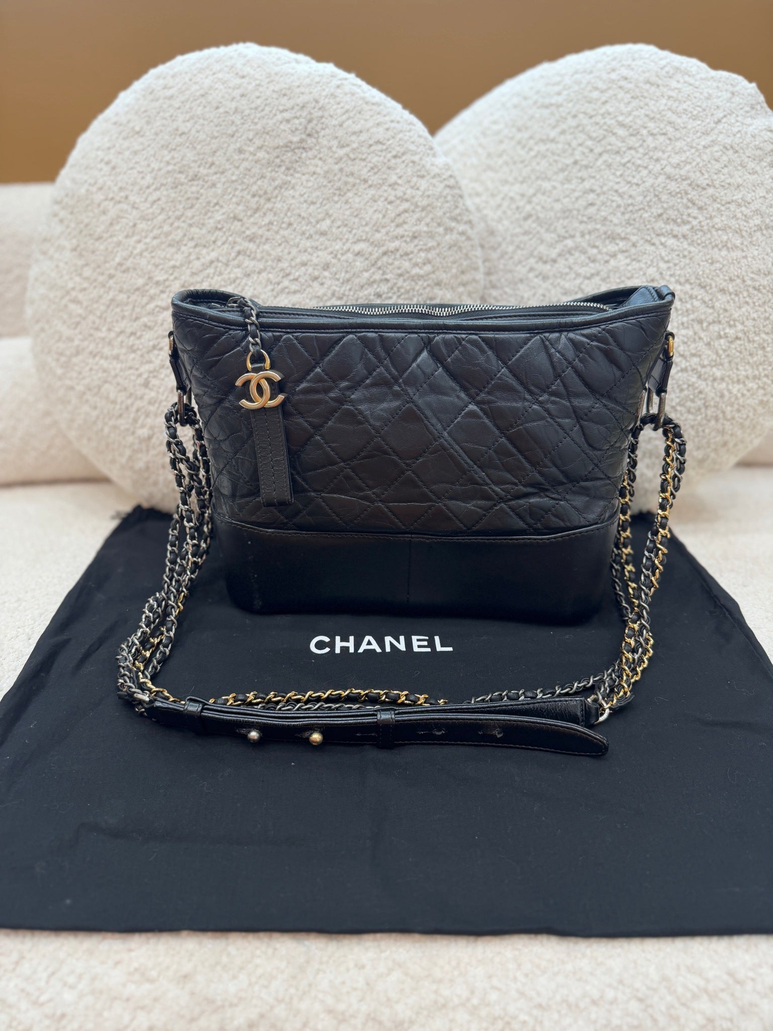 Chanel Black Quilted Aged Calfskin Medium Gabrielle Hobo Bag