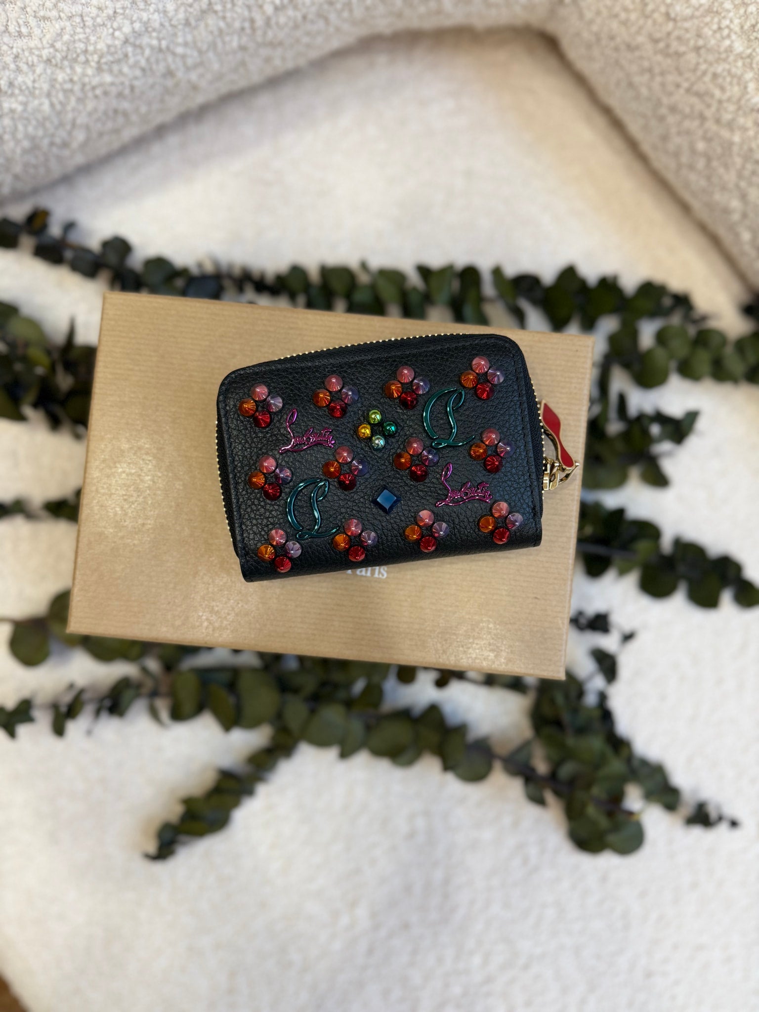 Christian Louboutin Black Leather Studded Compact Wallet