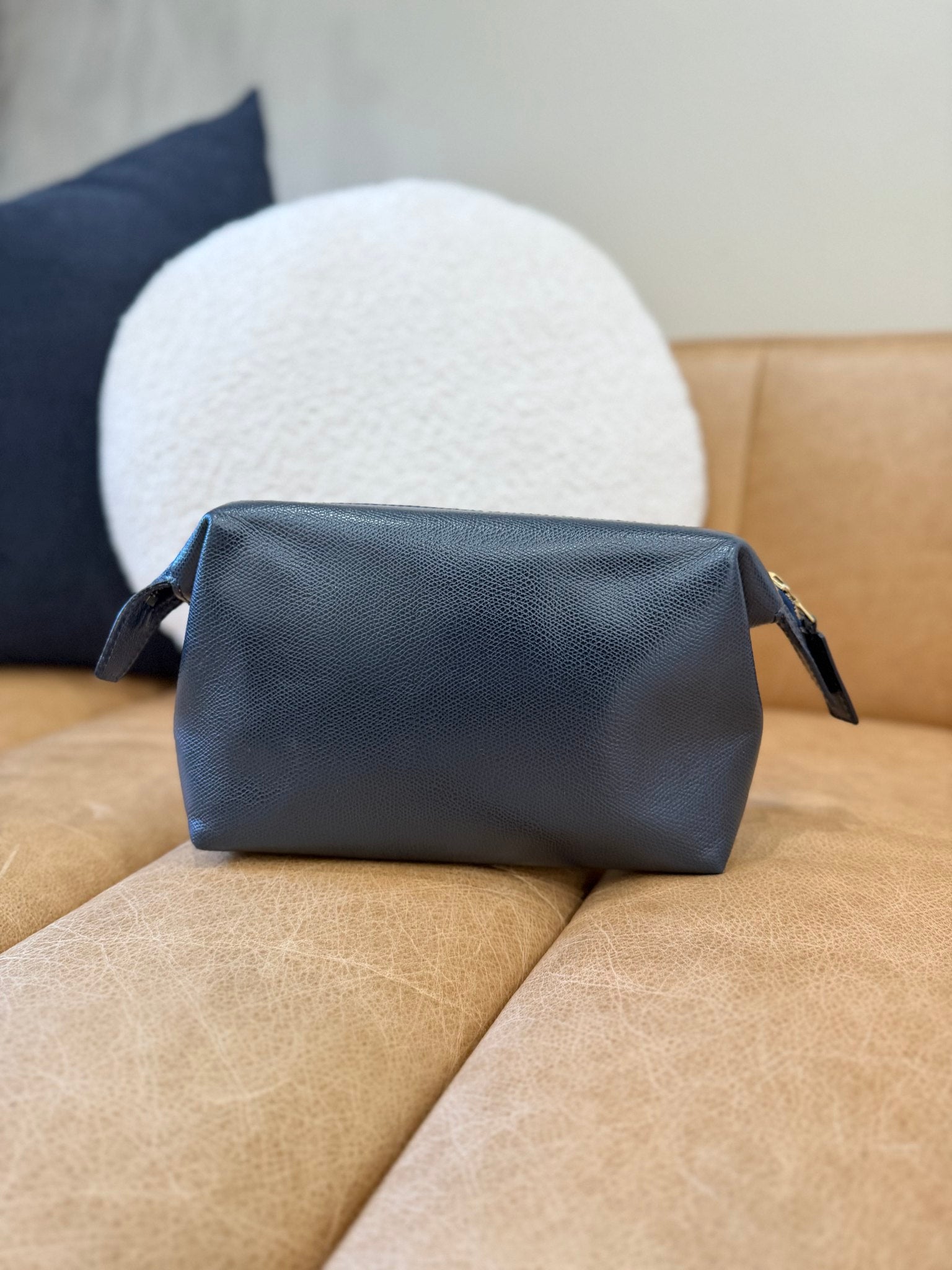 Celine Blue Pebbled Leather Toiletries Pouch