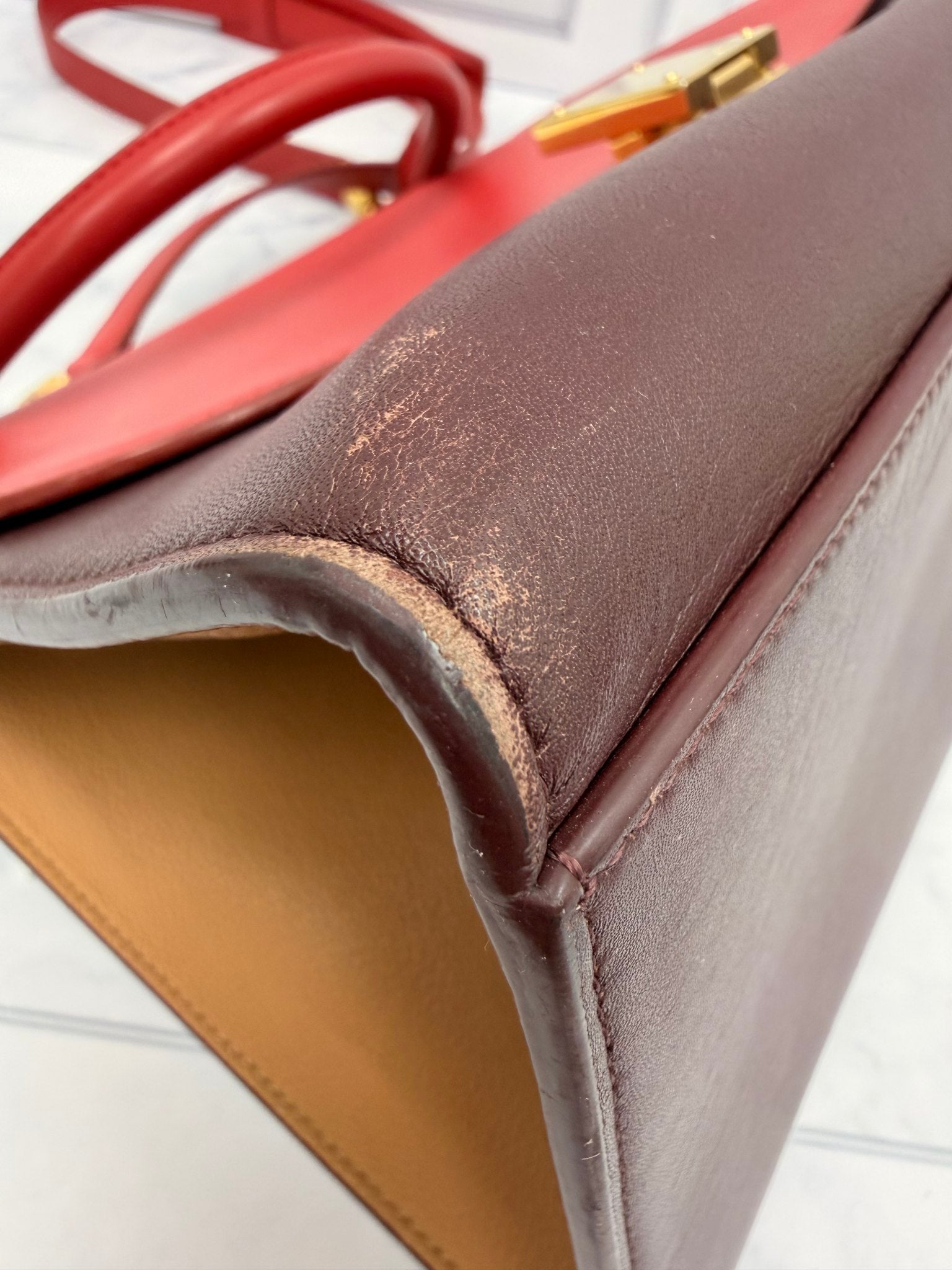 Celine Red & Burgundy Leather Small Trapeze Bag