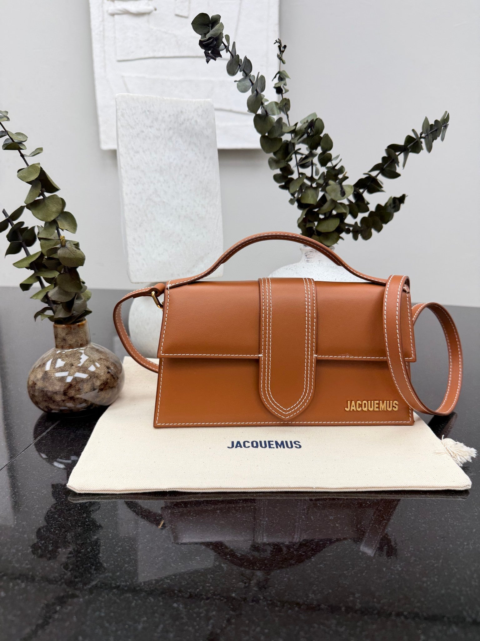 BRAND NEW - Jacquemus Light Brown Leather Le Grand Bambino Handbag 2Way Handbag