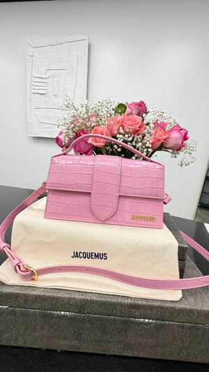 BRAND NEW - Jacquemus Pink Croc Embossed Le Grand Bambino 2Way Handbag