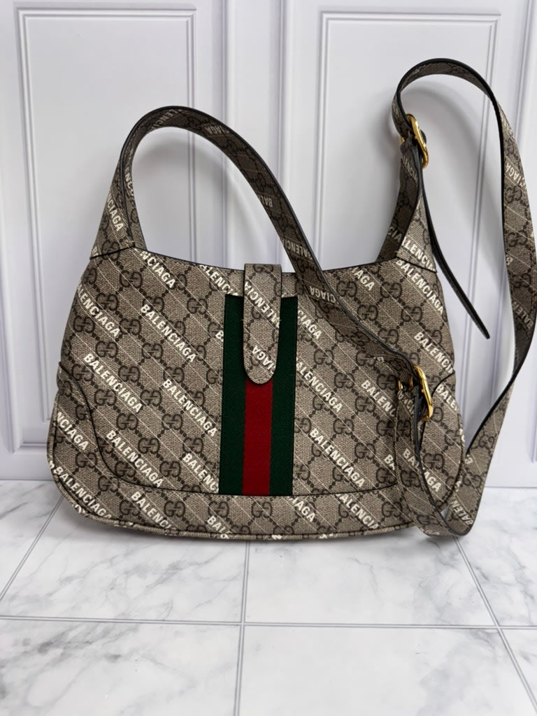 LIKE NEW - Gucci x Balenciaga Coated Canvas The Hacker Project Jackie 1961 Small Shoulder Bag 