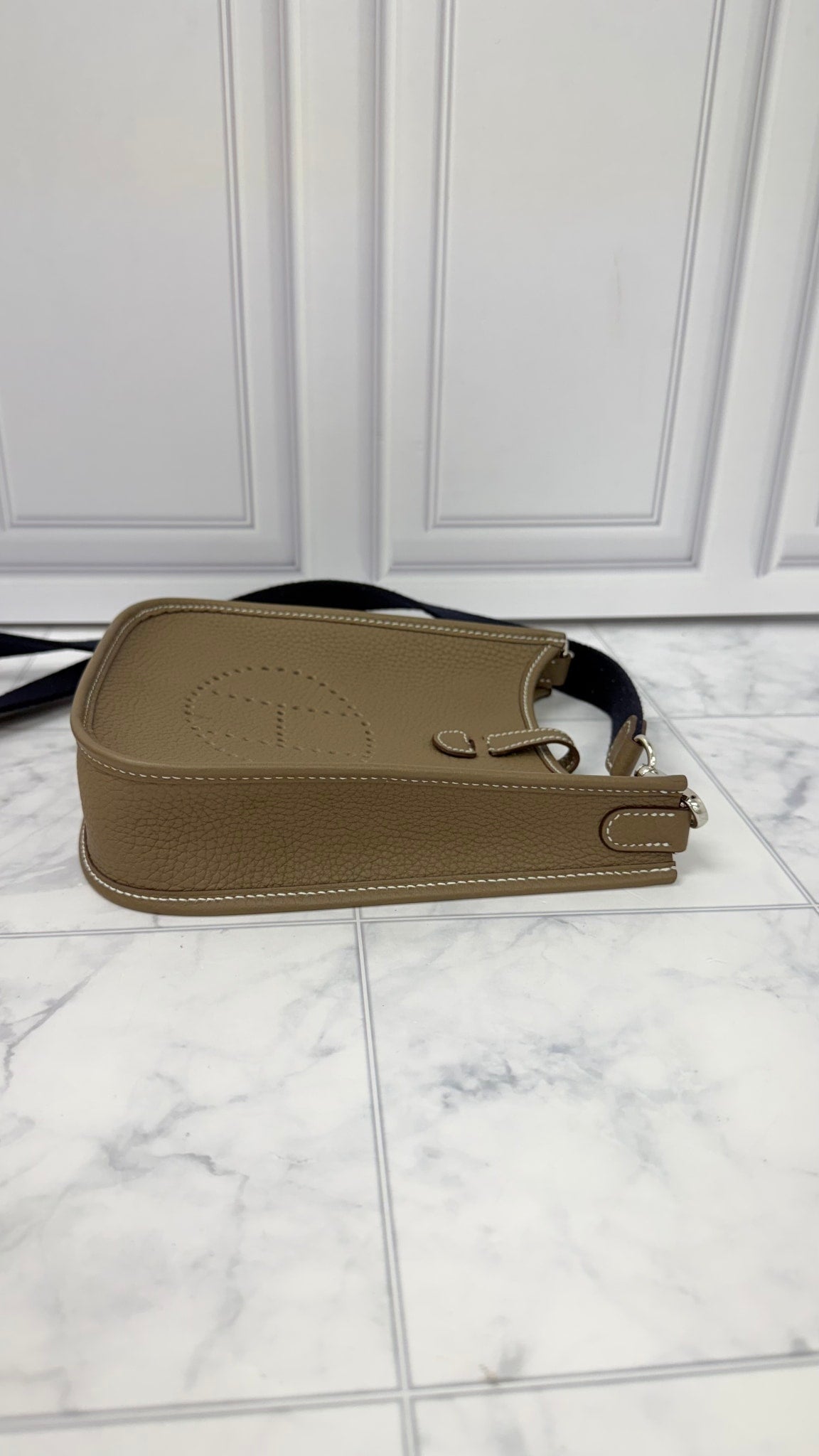 Hermes Etoupe Clemence Leather Mini Evelyne TPM 16 Crossbody Bag 