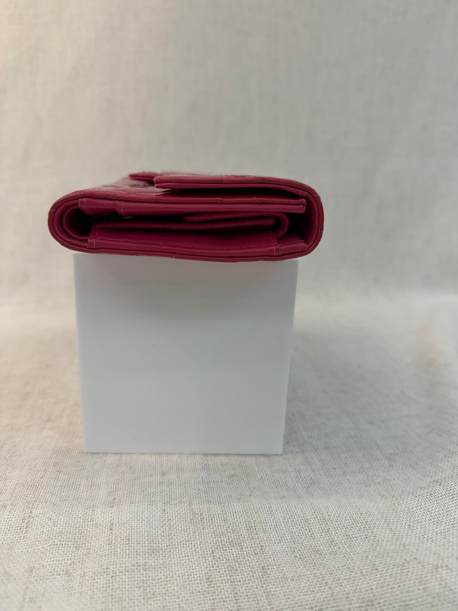 Chanel Pink Patent Leather Quilted Wave Long Wallet 