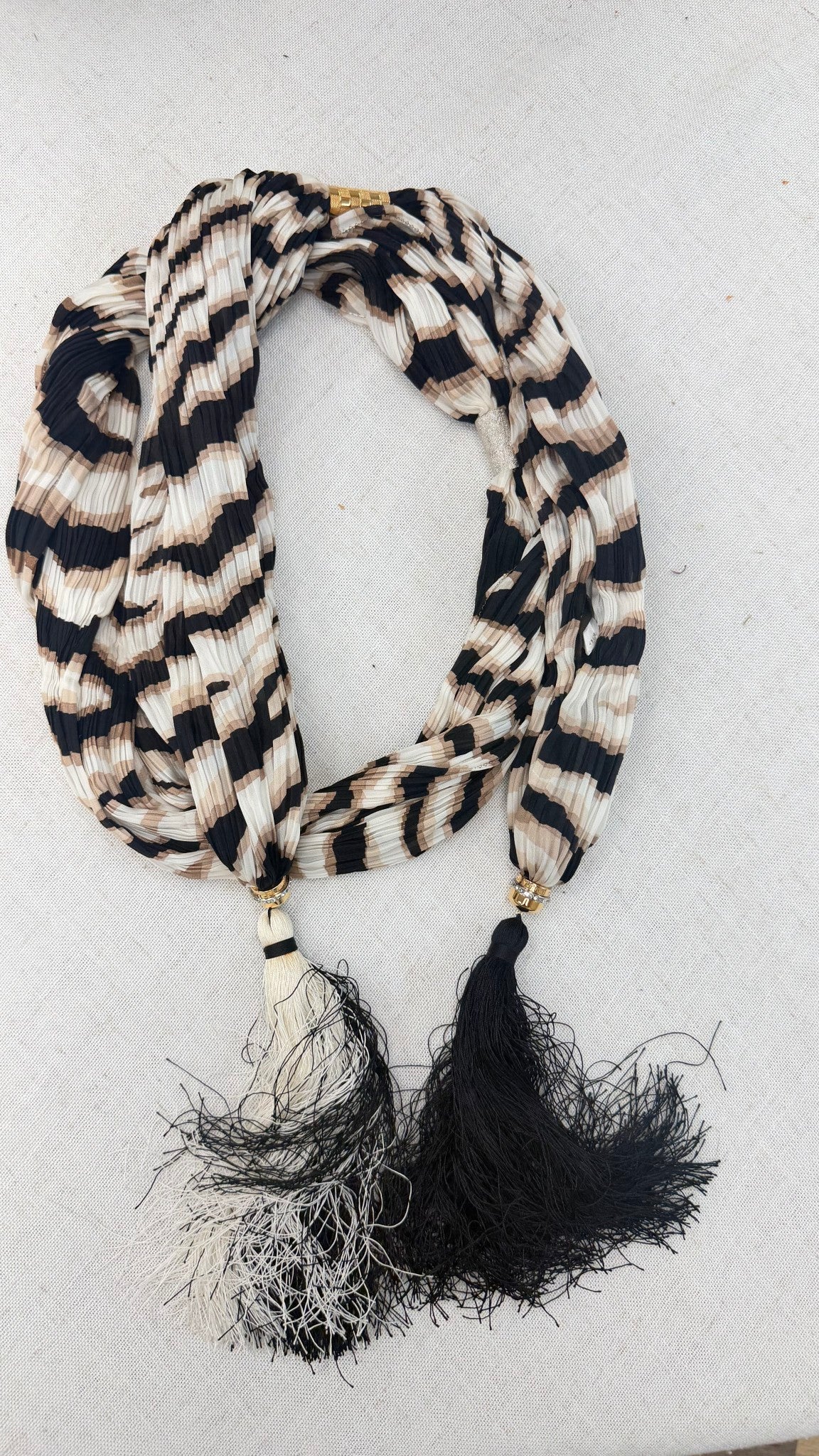 Louis Vuitton Black And White Silk Zebra Stipe Tassel Scarf