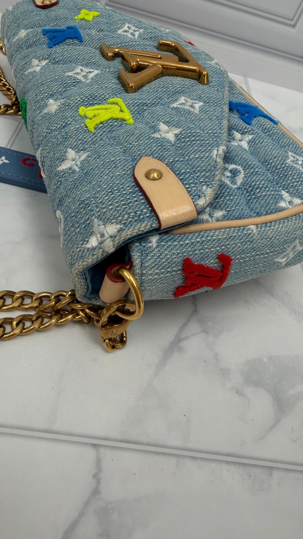 Louis Vuitton Denim Multicolored Monogram New Wave Chain Pochette