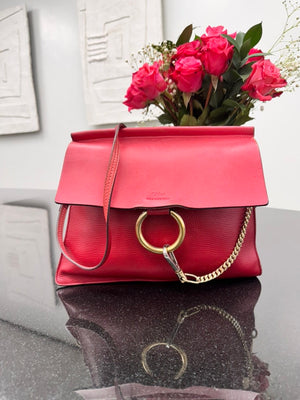 Chloe Red Leather Large Faye Crossbody Bag