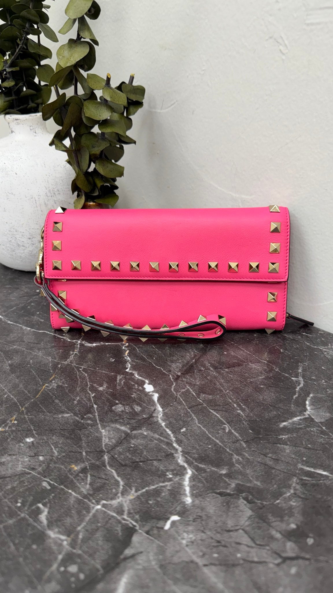 Valentino Pink Leather Rockstud Wristlet Wallet