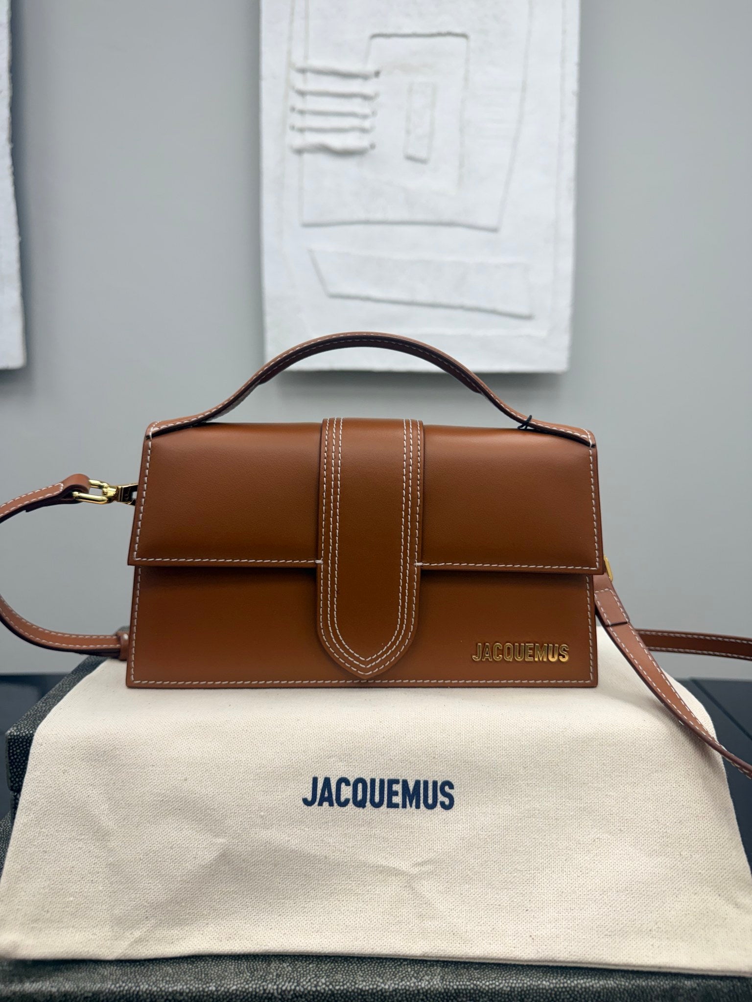 BRAND NEW - Jacquemus Light Brown Leather Le Grand Bambino 2Way Handbag
