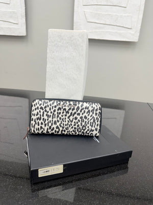 Saint Laurent YSL White And Black Leather Leopard Print Zippy Wallet