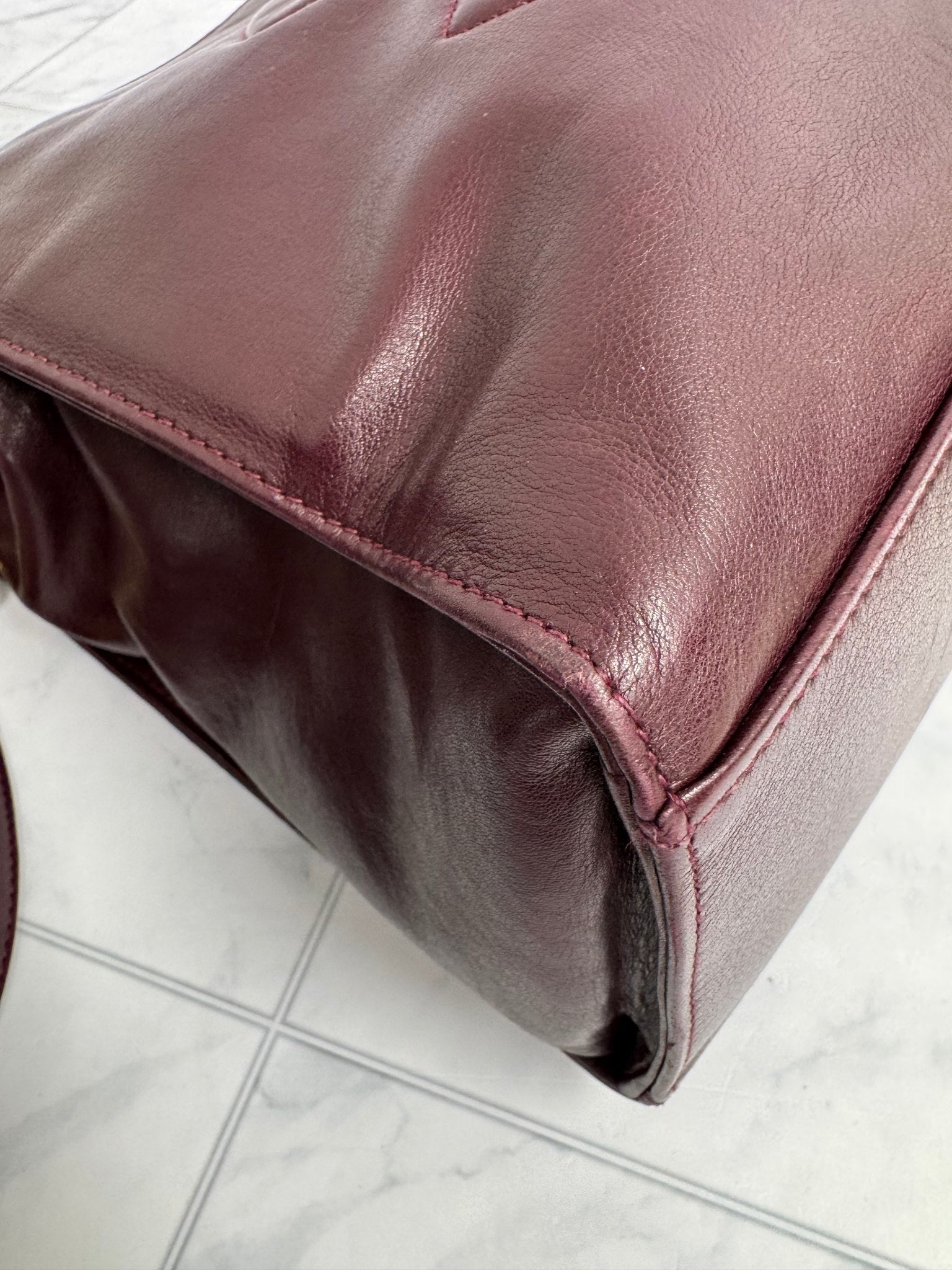 Chanel Burgundy Leather Shoulder Tote Bag
