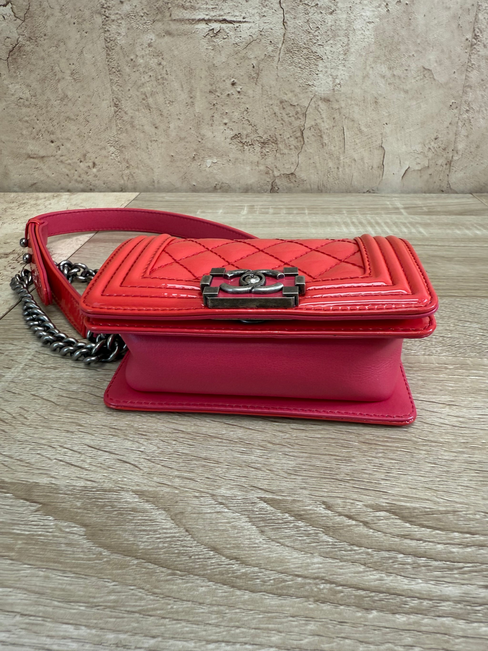 Chanel Pink Quilted Patent Leather Mini Boy Bag
